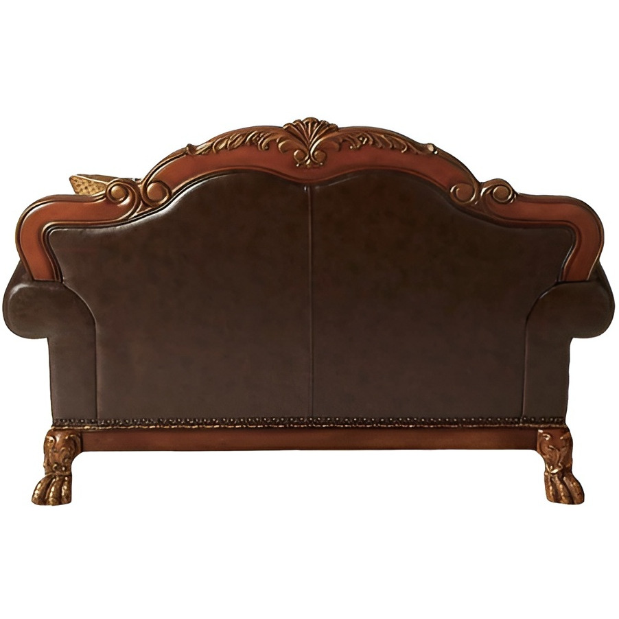 67"" Brown And Redwood Faux Leather Loveseat And Toss Pillows