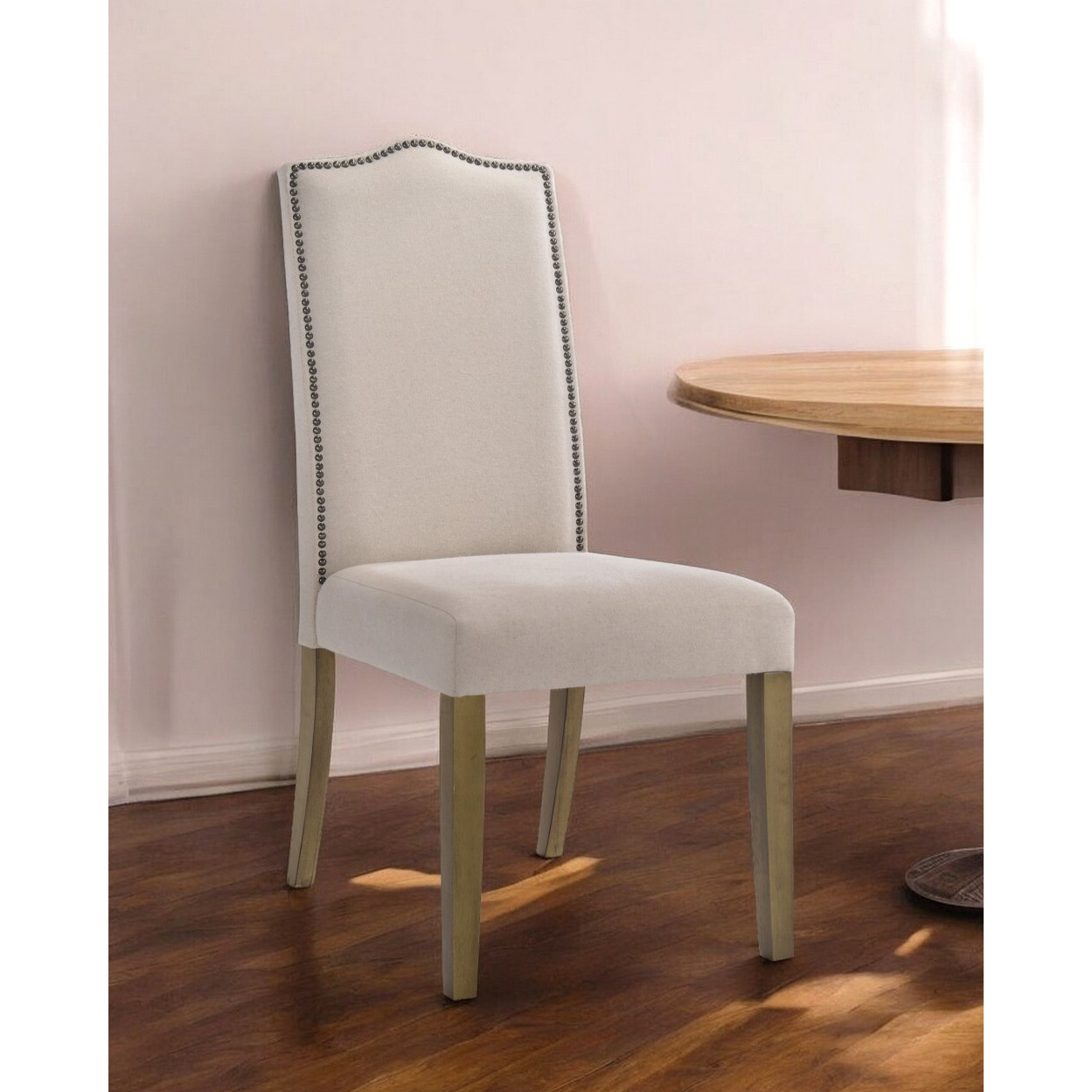 Cream And Brown Upholstered Linen Dining Parsons Chair