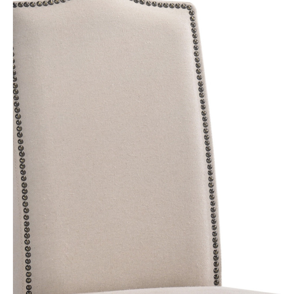 Cream And Brown Upholstered Linen Dining Parsons Chair