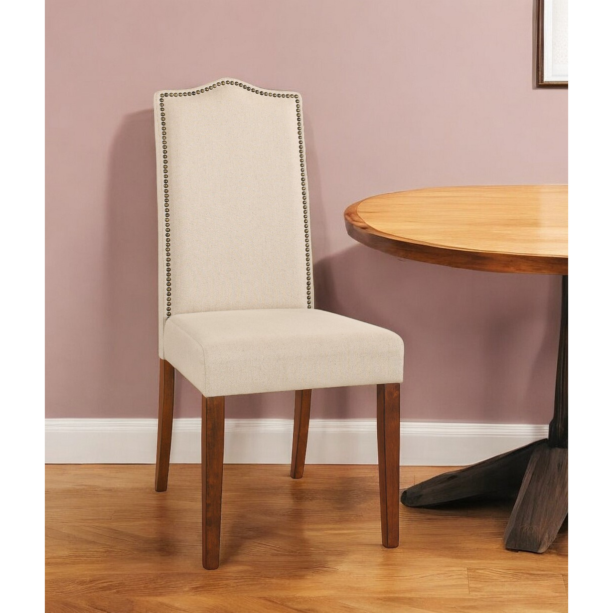Cream And Chestnut Upholstered Linen Dining Parsons Chair