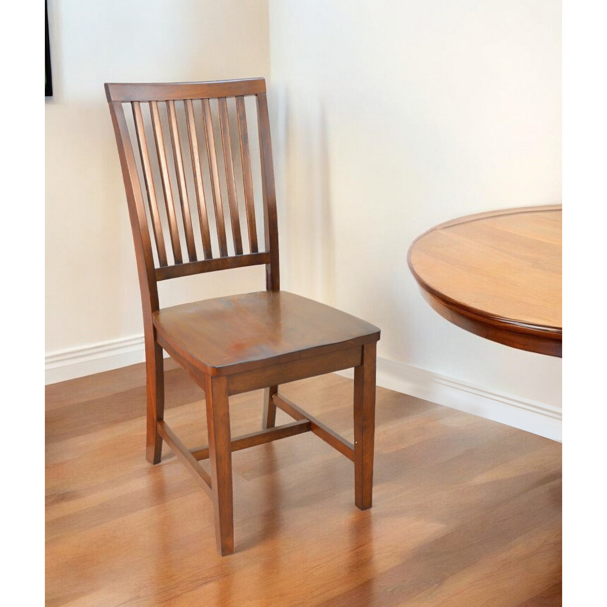 Chestnut Wood Slat Back Dining Side Chair
