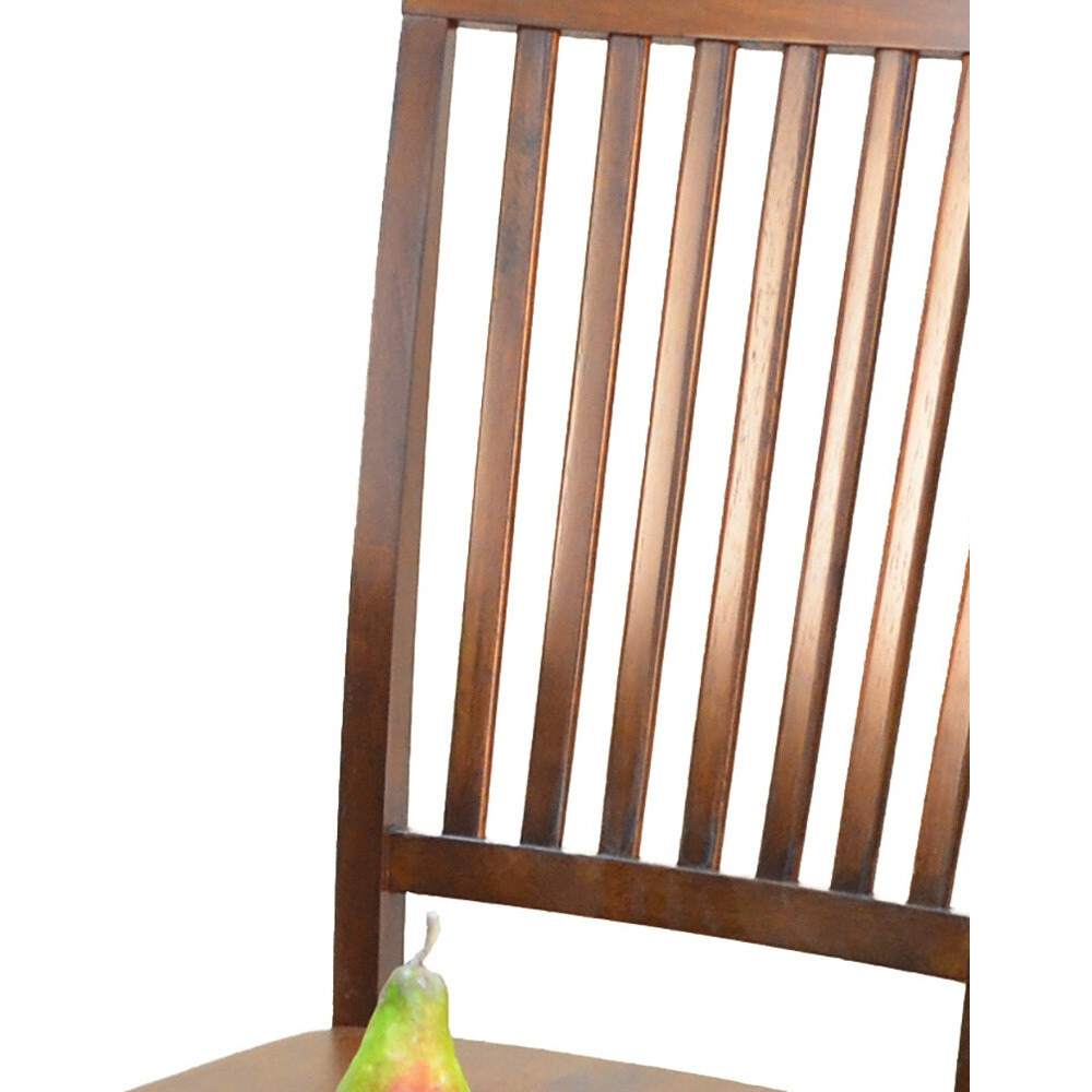 Chestnut Wood Slat Back Dining Side Chair