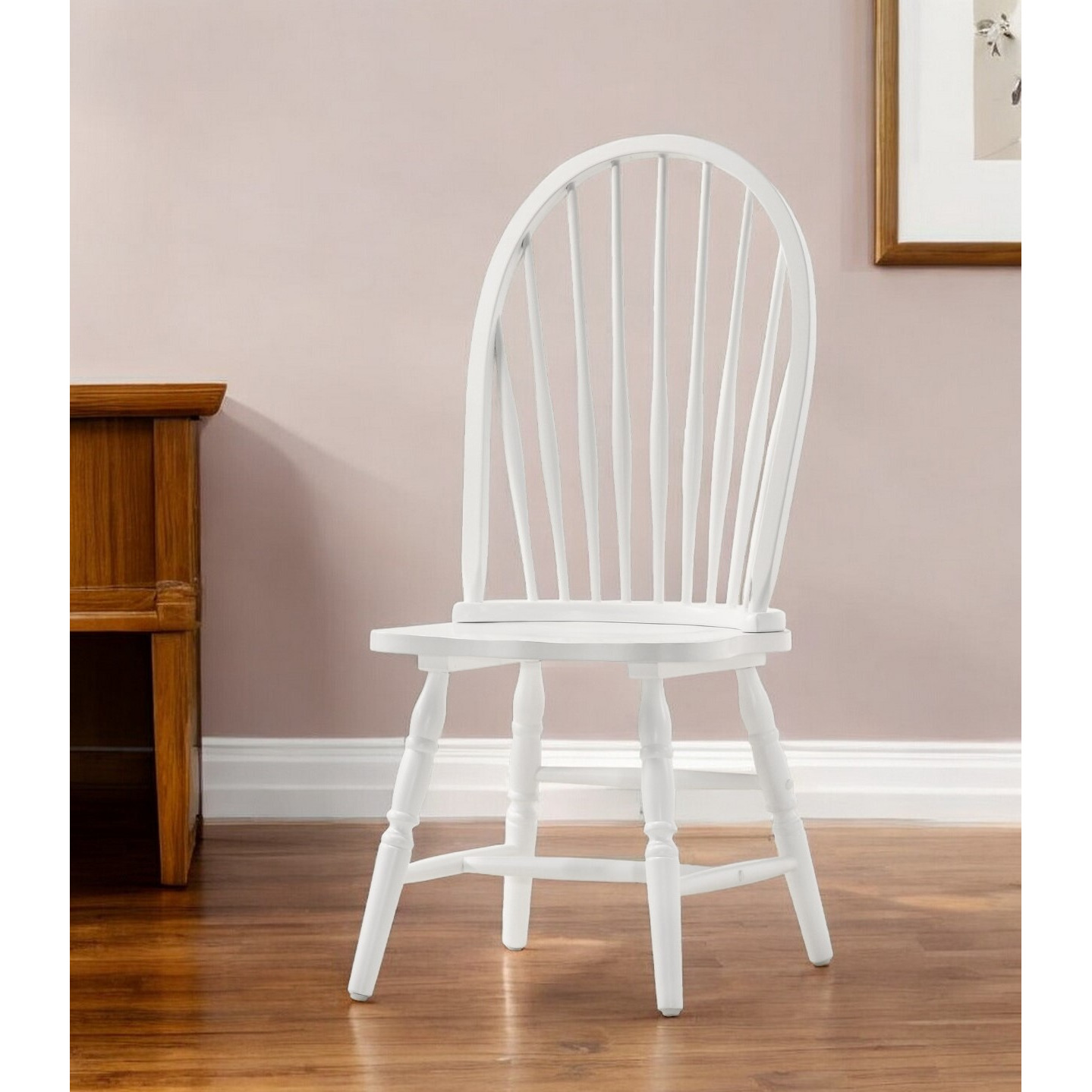 White Wood Windsor Back Dining Side Chair