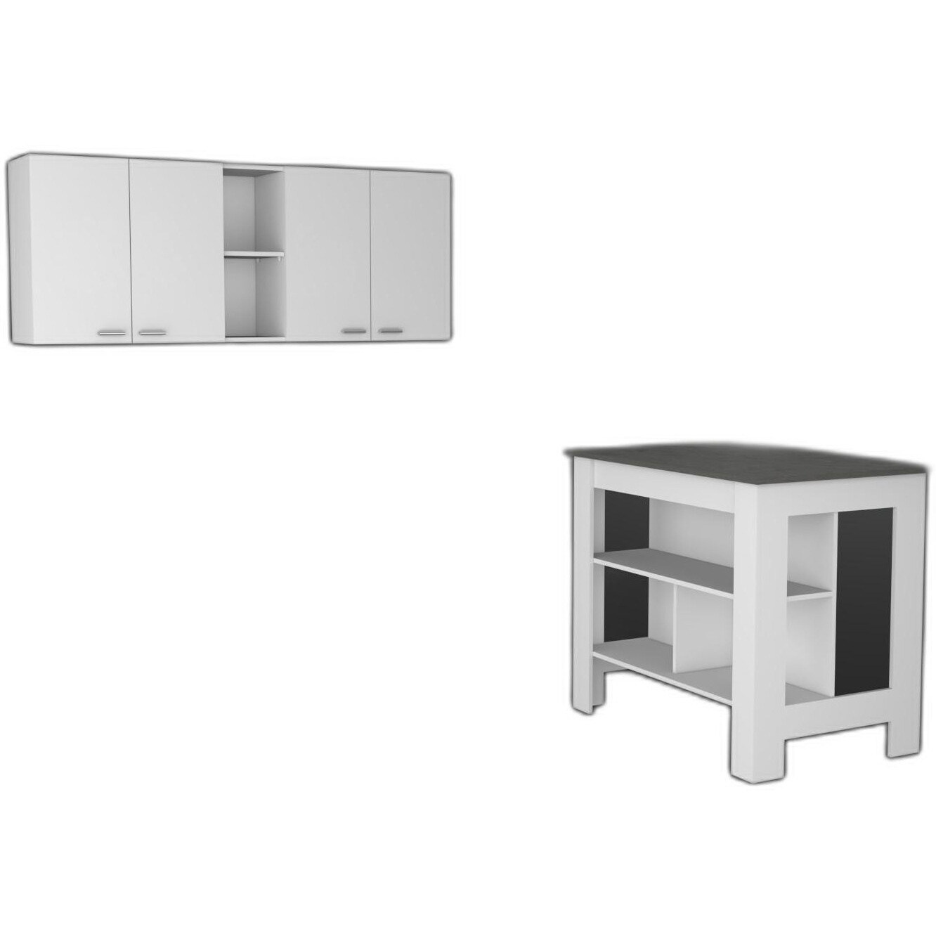 White And Dark Brown 41"" Kitchen Island Set With Storage