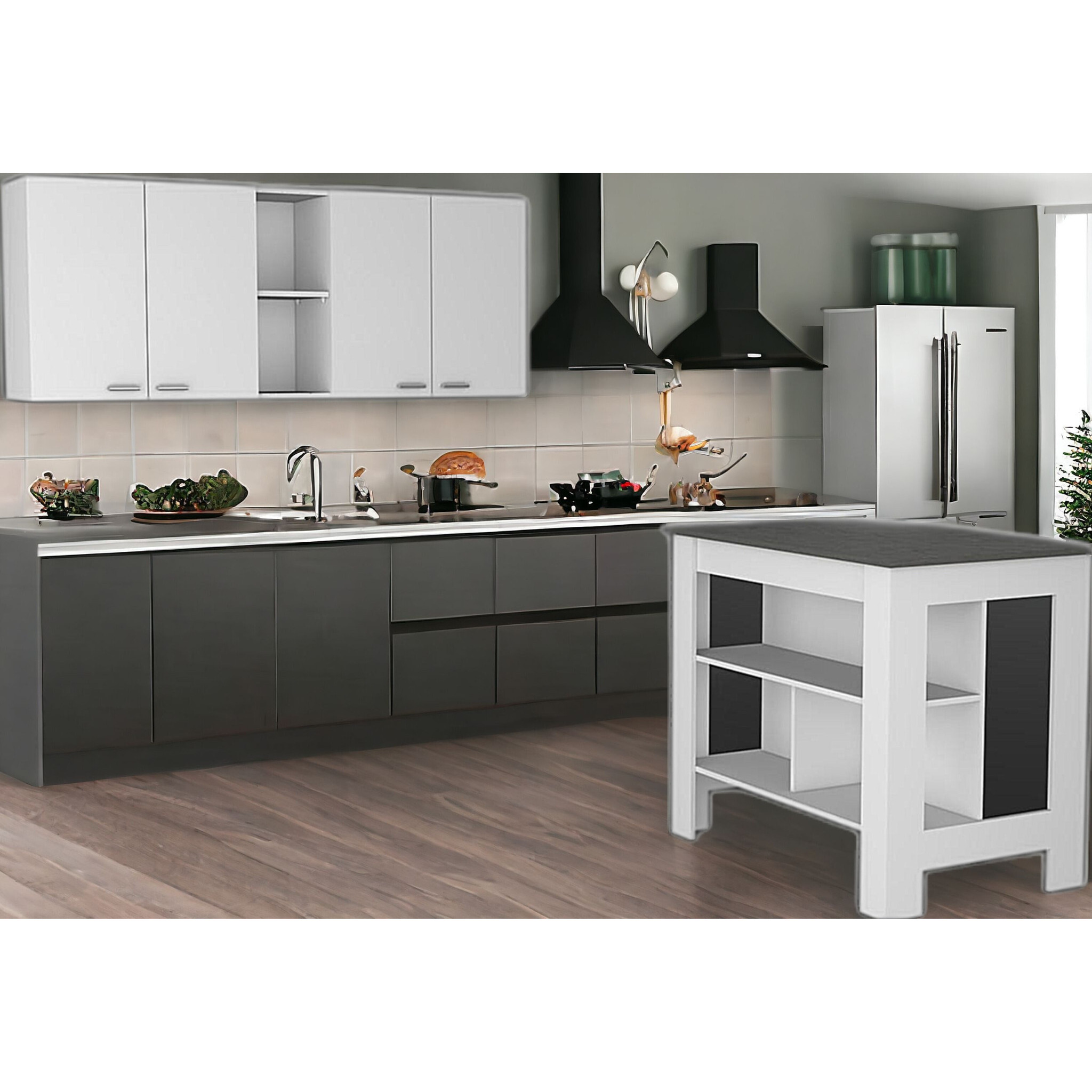 White And Dark Brown 41"" Kitchen Island Set With Storage