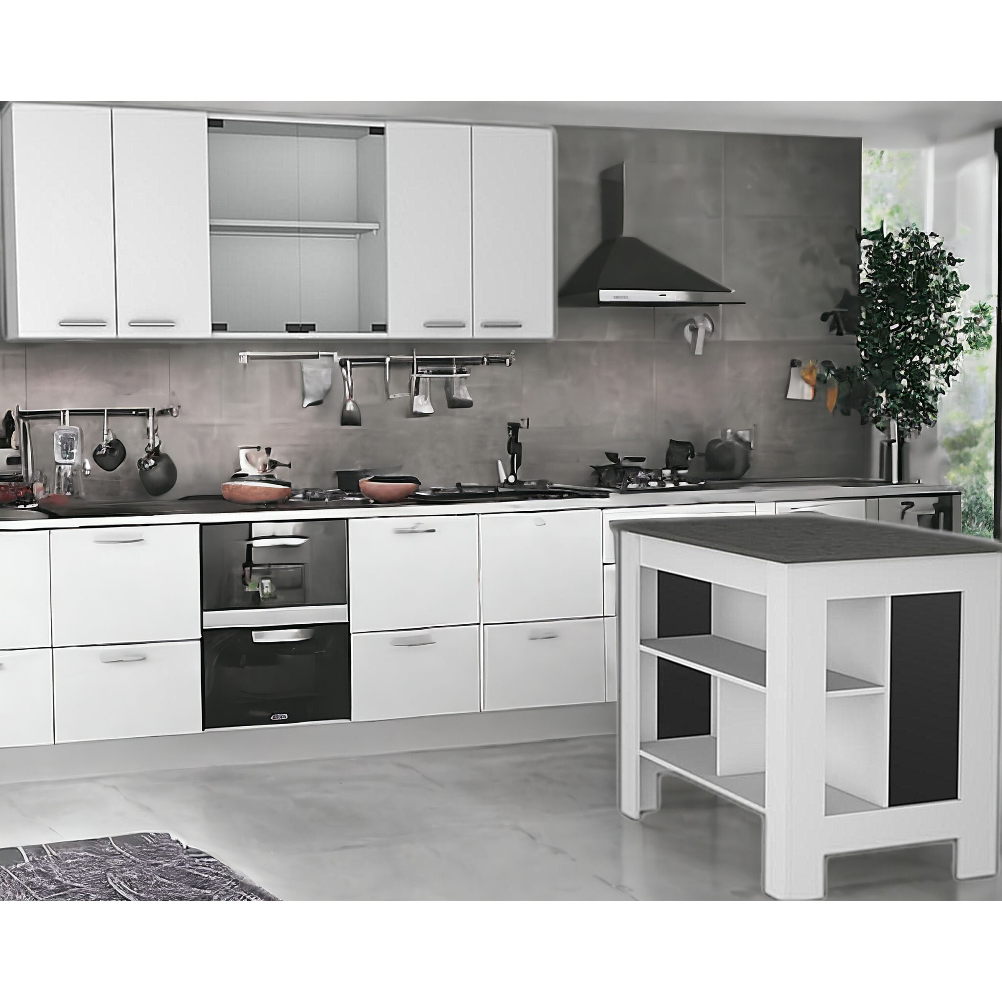 White And Dark Brown 41"" Kitchen Island Set With Storage