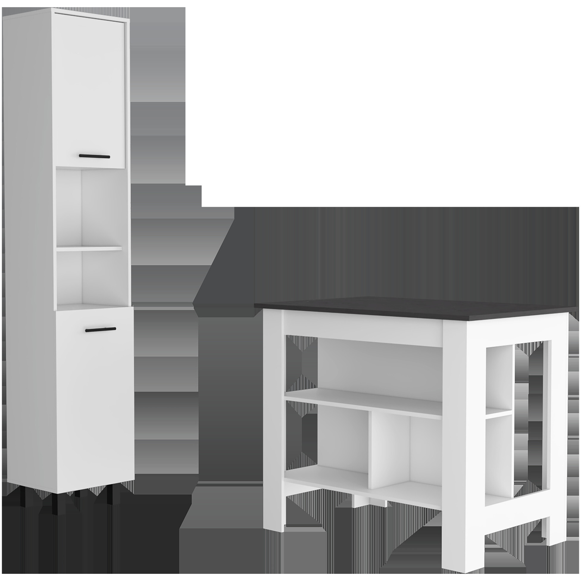White And Dark Brown 41"" Kitchen Island Set With Storage