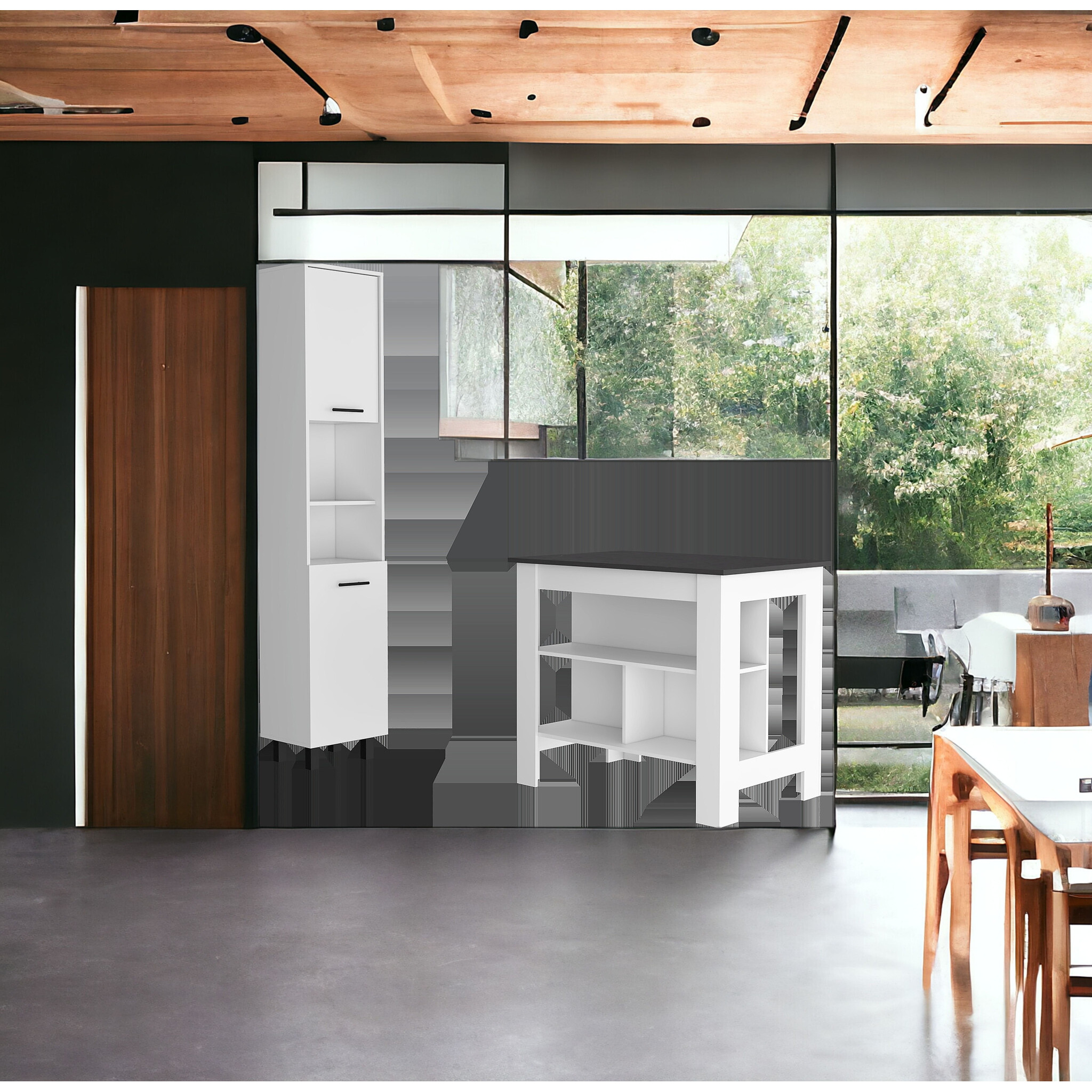 White And Dark Brown 41"" Kitchen Island Set With Storage