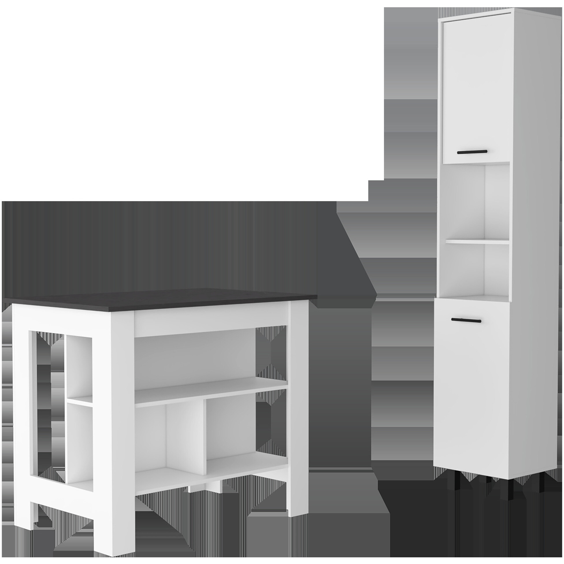 White And Dark Brown 41"" Kitchen Island Set With Storage