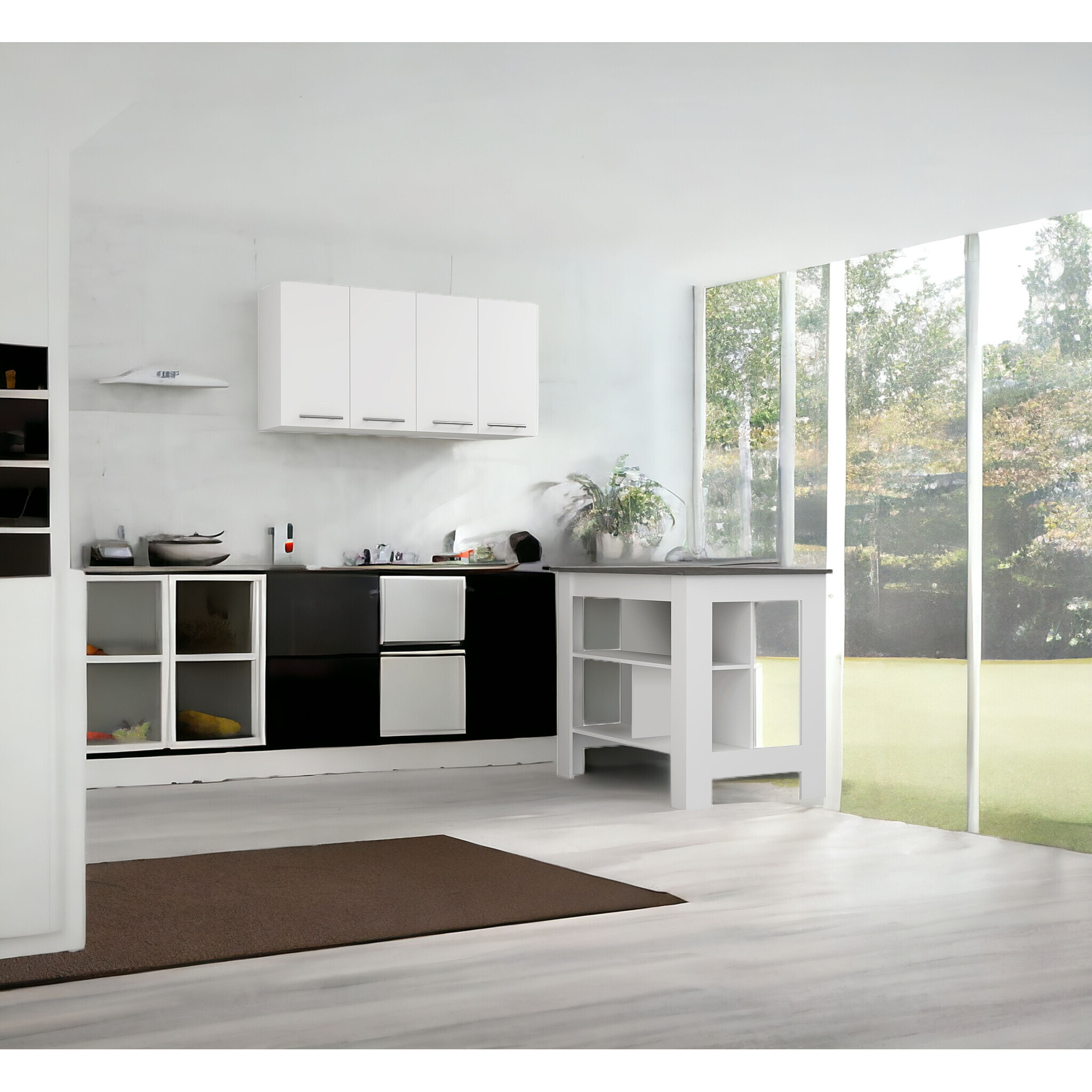 White And Dark Brown 41"" Kitchen Island Set With Storage