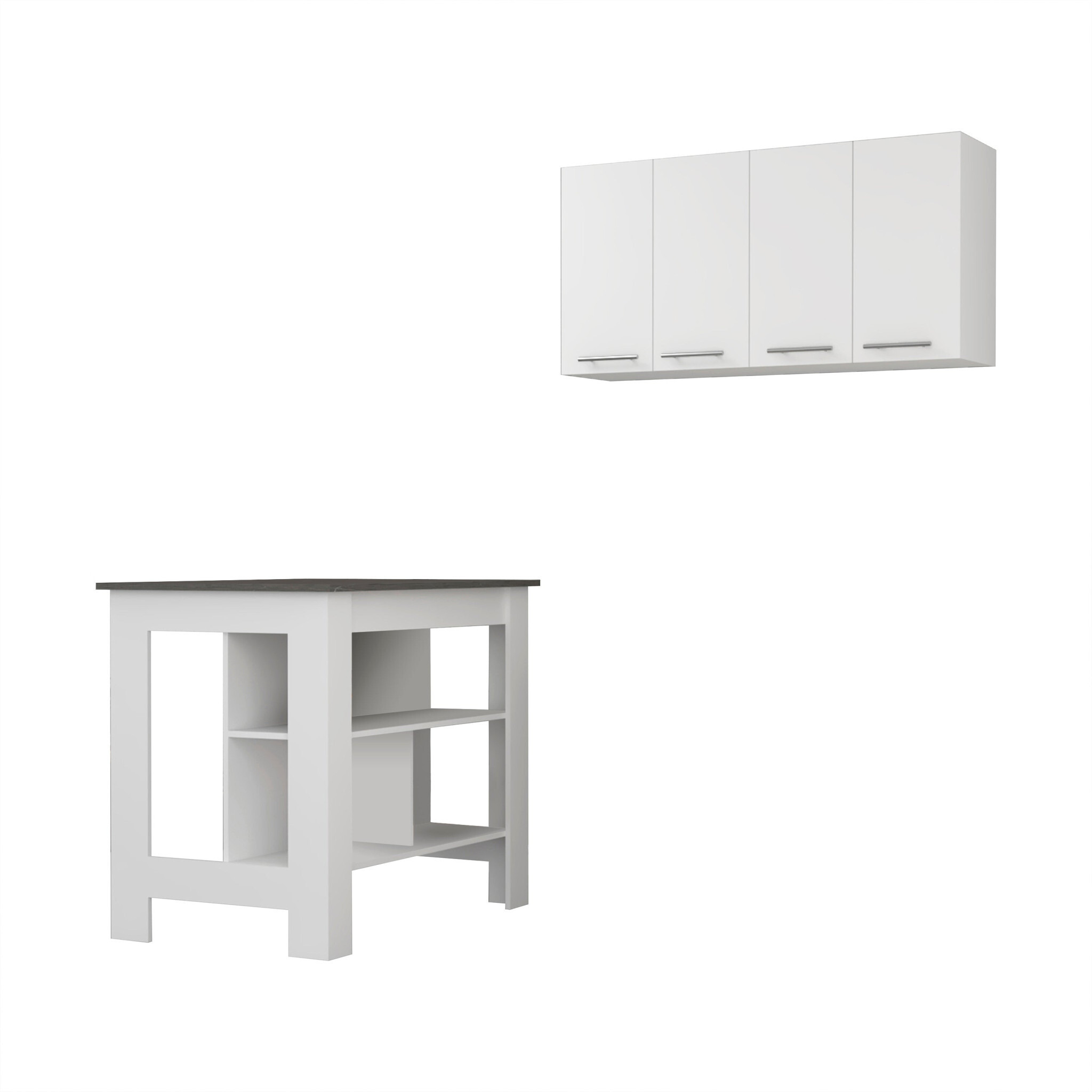 White And Dark Brown 41"" Kitchen Island Set With Storage