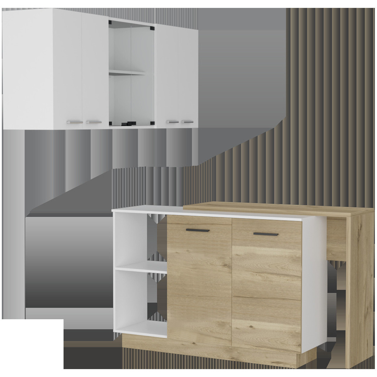 Wood Brown And Natural 59"" Kitchen Island Set With Storage
