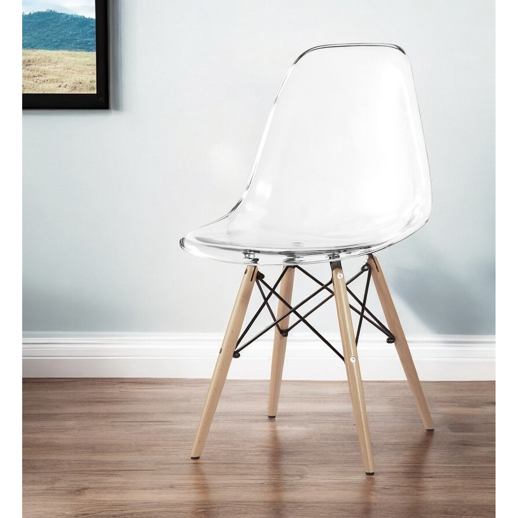 Clear And Natural Heavy Duty Plastic And Wood Dining Side Chair