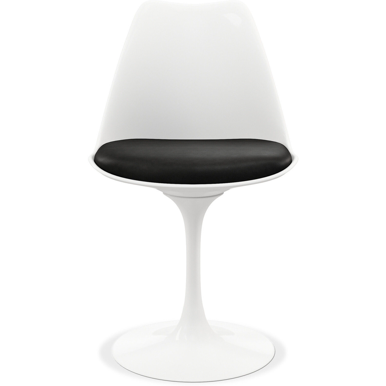 White Heavy Duty Plastic Dining Side Chair With Black Faux Leather Cushion