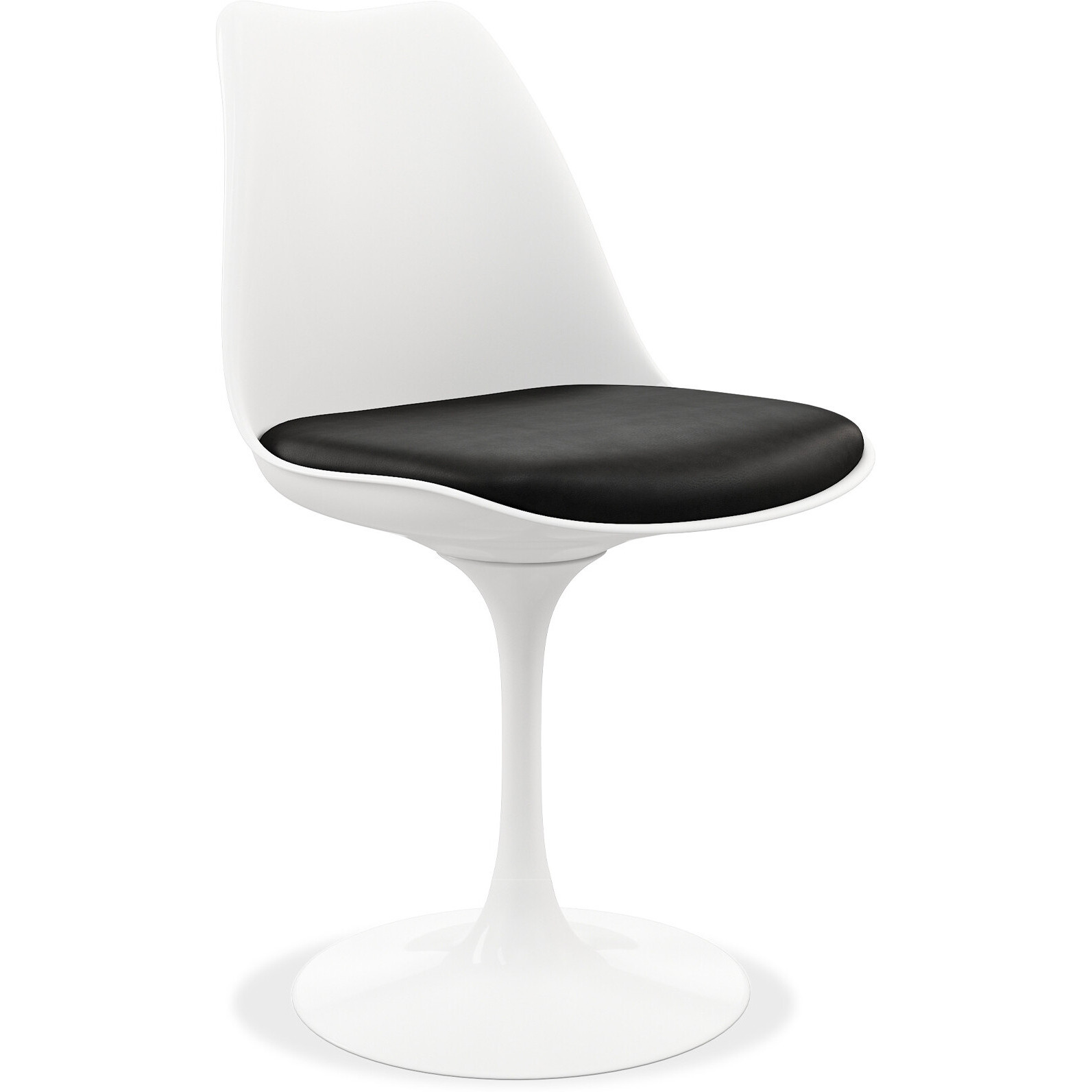 White Heavy Duty Plastic Dining Side Chair With Black Faux Leather Cushion