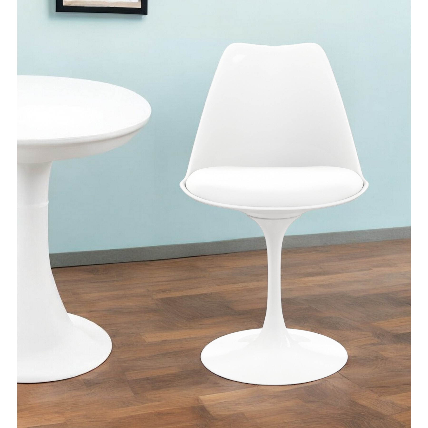 White Heavy Duty Plastic Dining Side Chair With Faux Leather Cushion