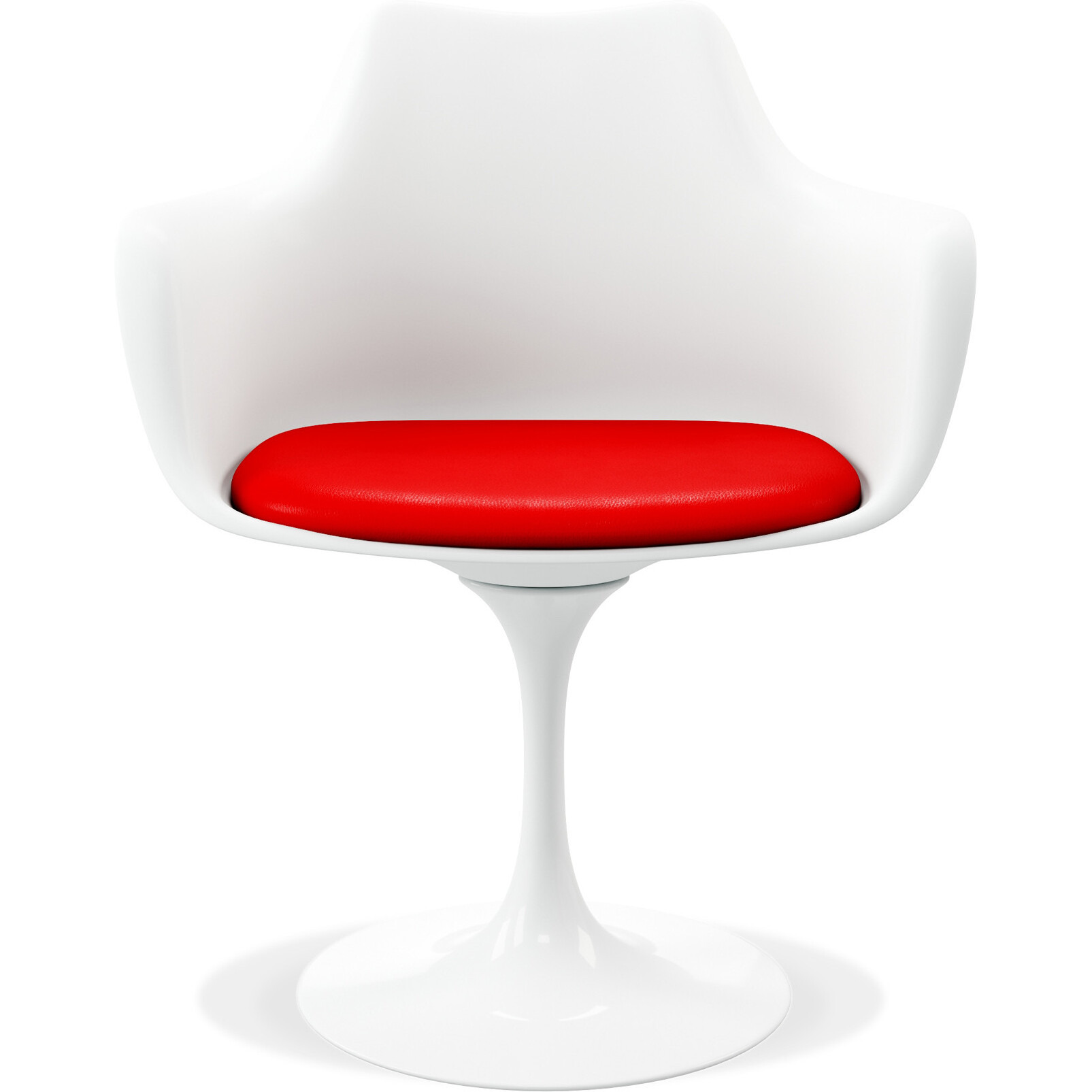 White Heavy Duty Plastic Swivel Dining Arm Chair With Red Faux Leather Cushion