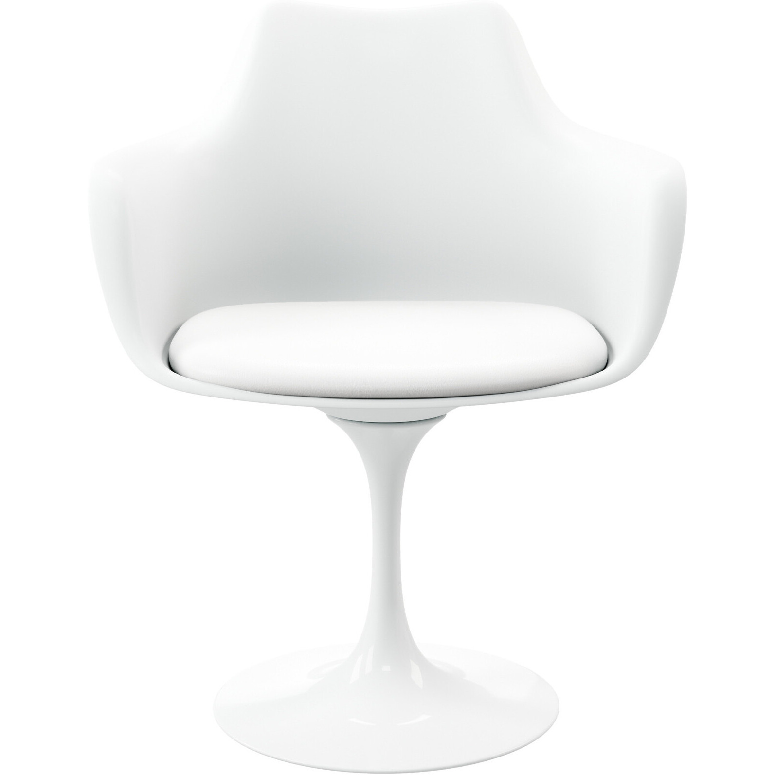 White Heavy Duty Plastic Swivel Dining Arm Chair With Faux Leather Cushion