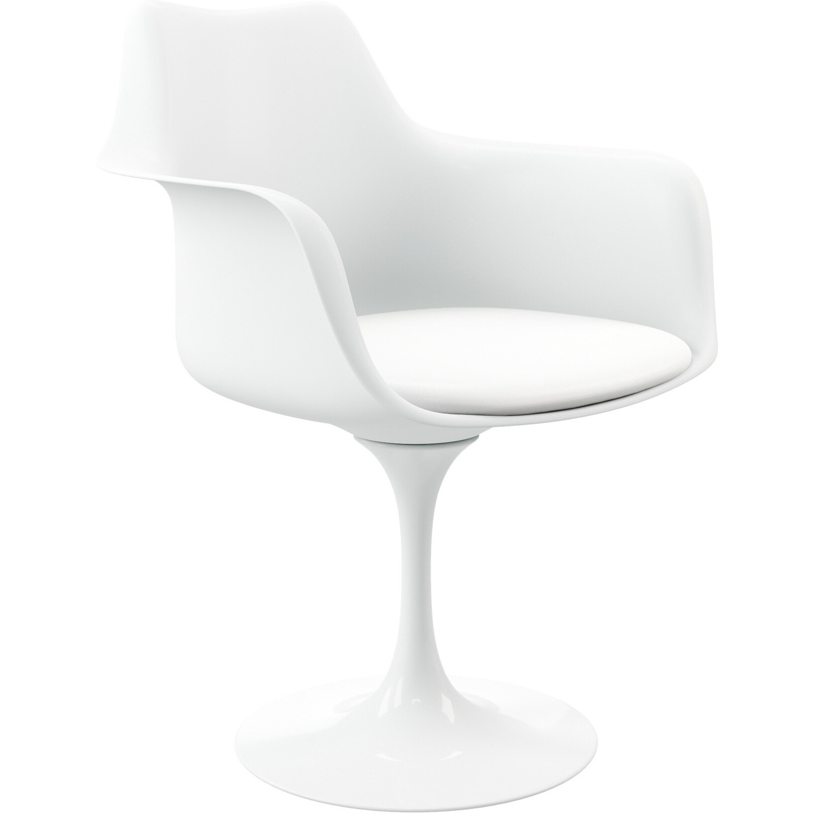 White Heavy Duty Plastic Swivel Dining Arm Chair With Faux Leather Cushion