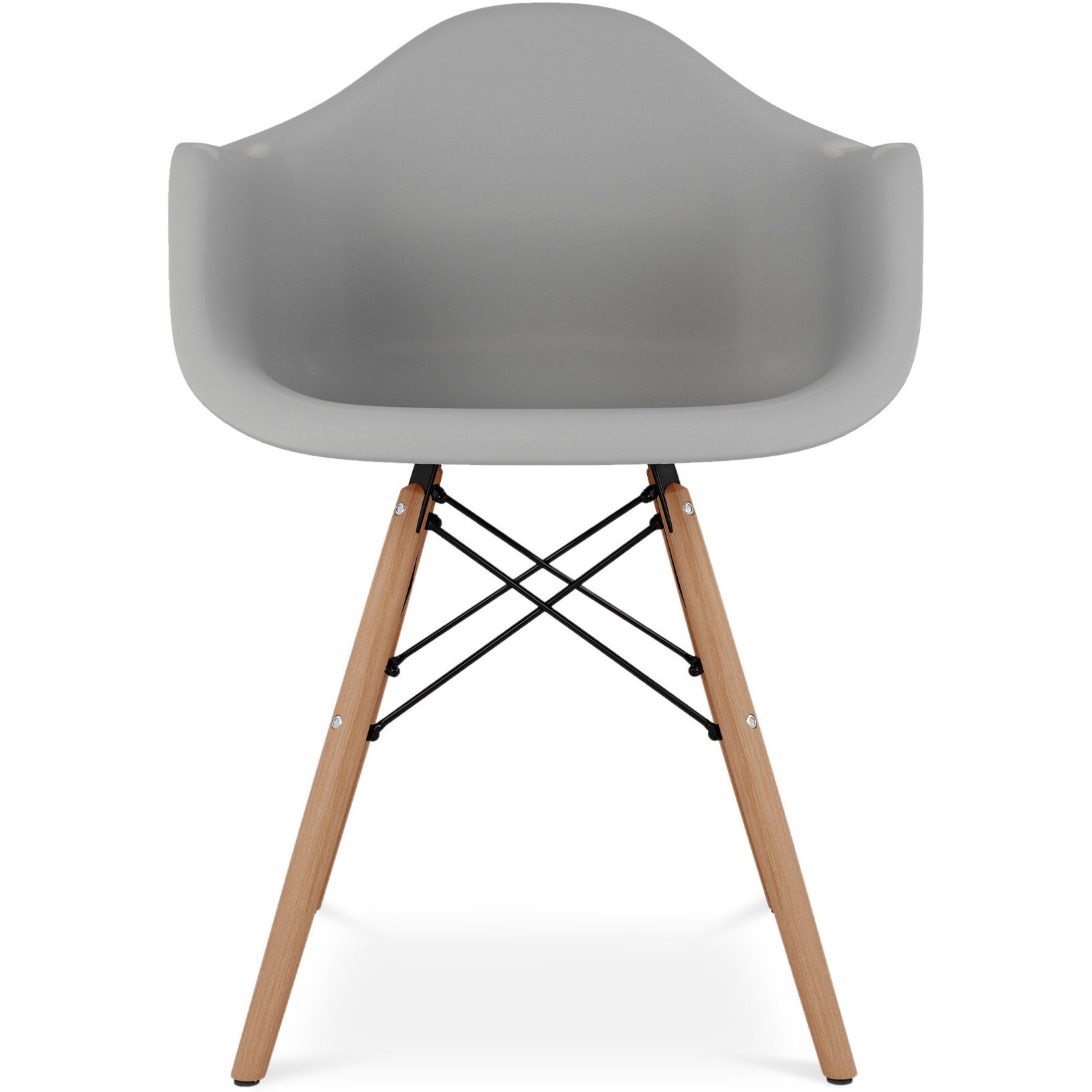 Gray And Natural Heavy Duty Plastic And Solid Wood Dining Arm Chair