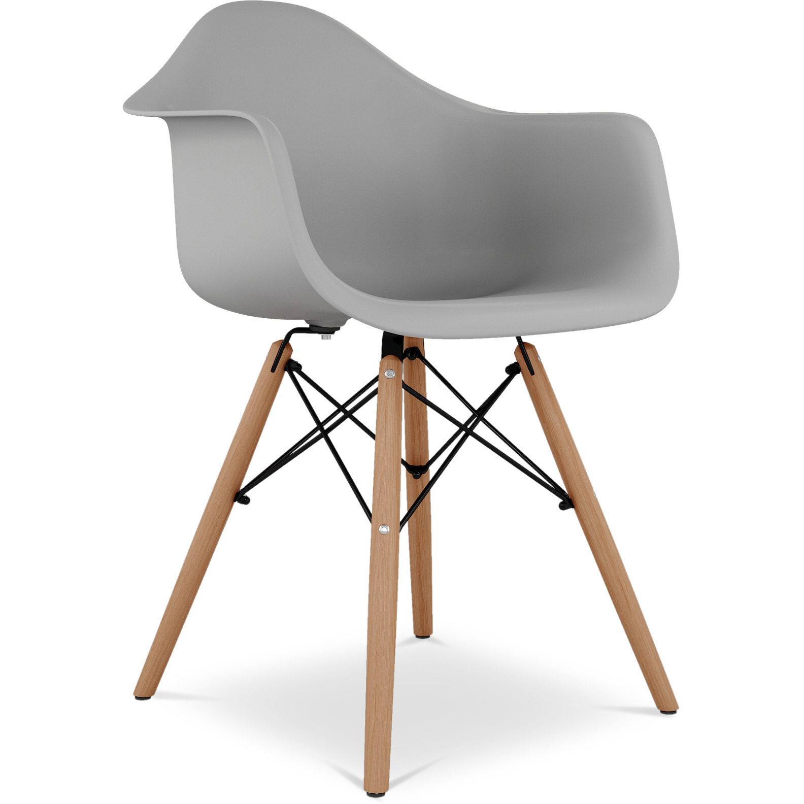 Gray And Natural Heavy Duty Plastic And Solid Wood Dining Arm Chair