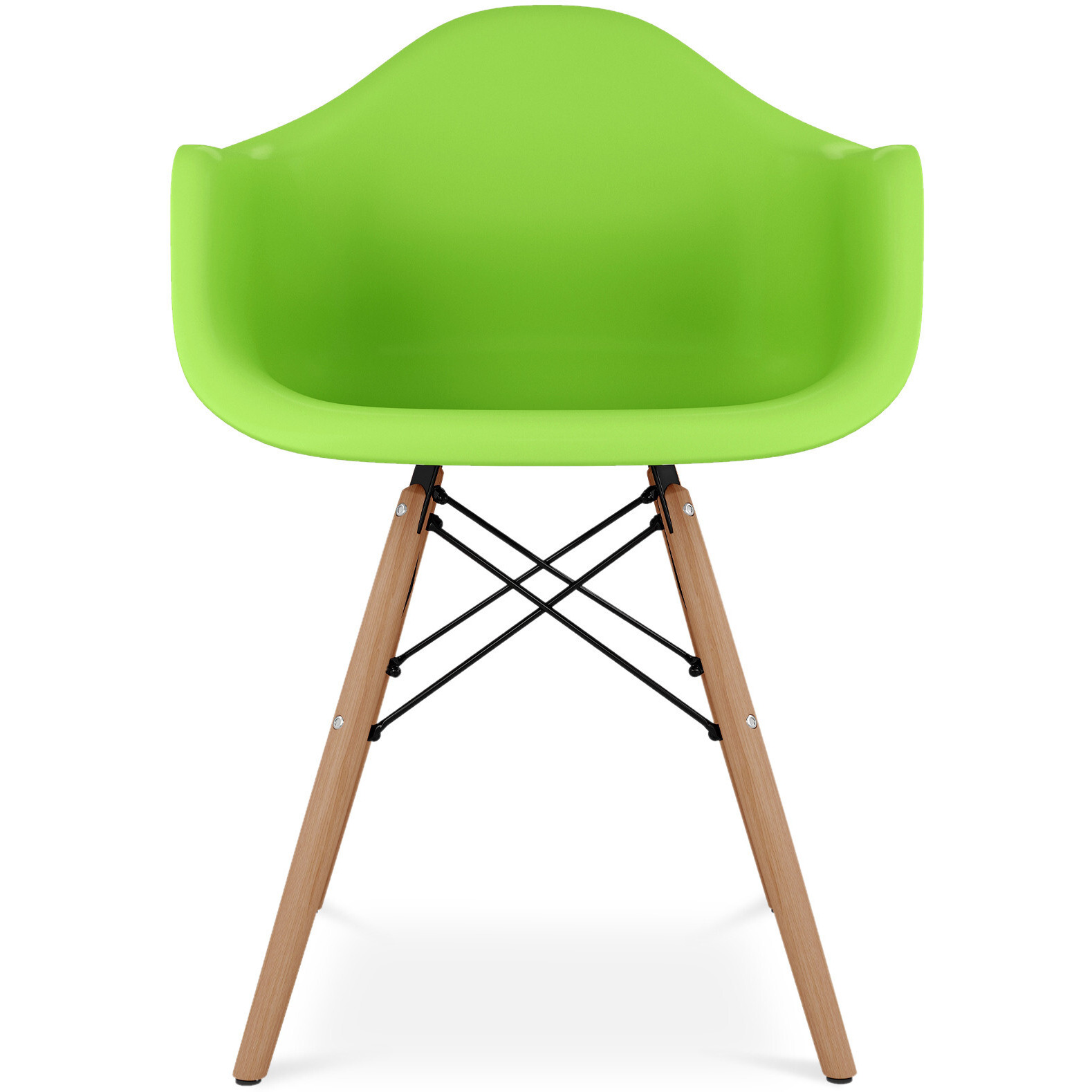 Green And Natural Heavy Duty Plastic And Solid Wood Dining Arm Chair