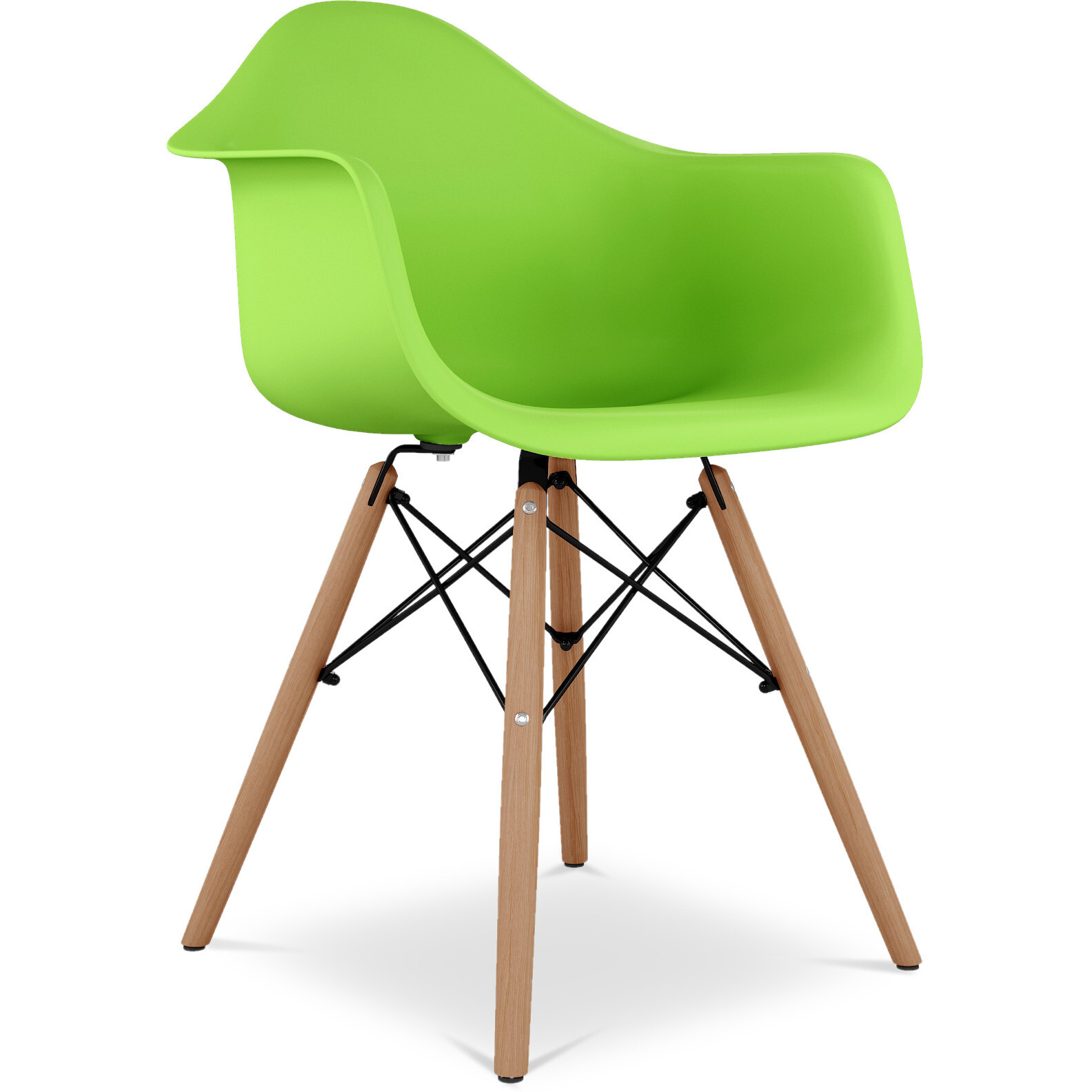 Green And Natural Heavy Duty Plastic And Solid Wood Dining Arm Chair