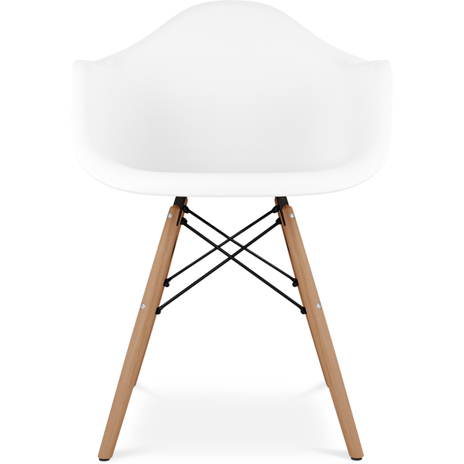 White And Natural Heavy Duty Plastic And Solid Wood Dining Arm Chair