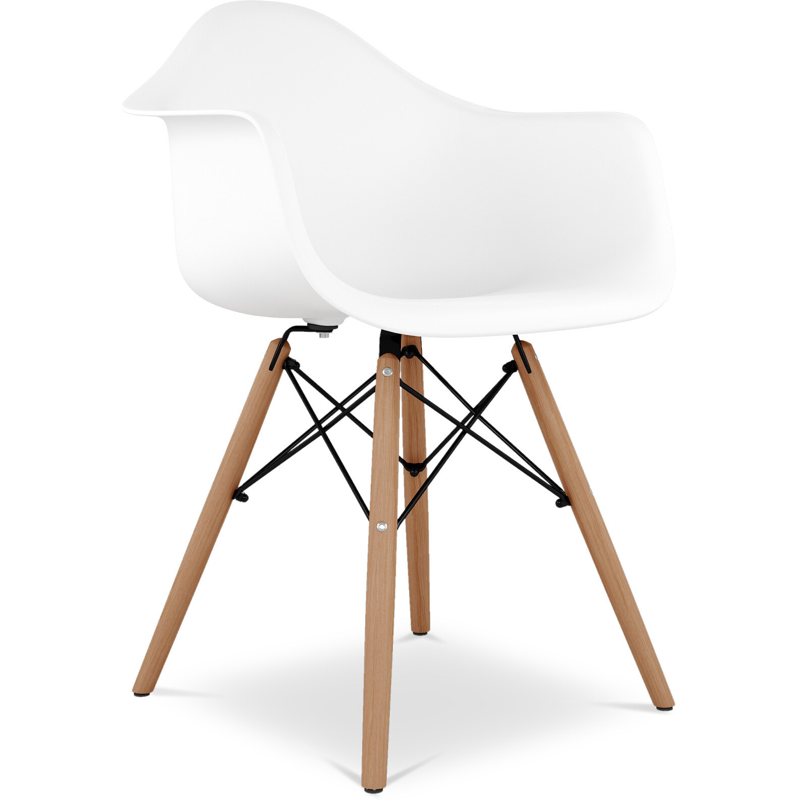 White And Natural Heavy Duty Plastic And Solid Wood Dining Arm Chair
