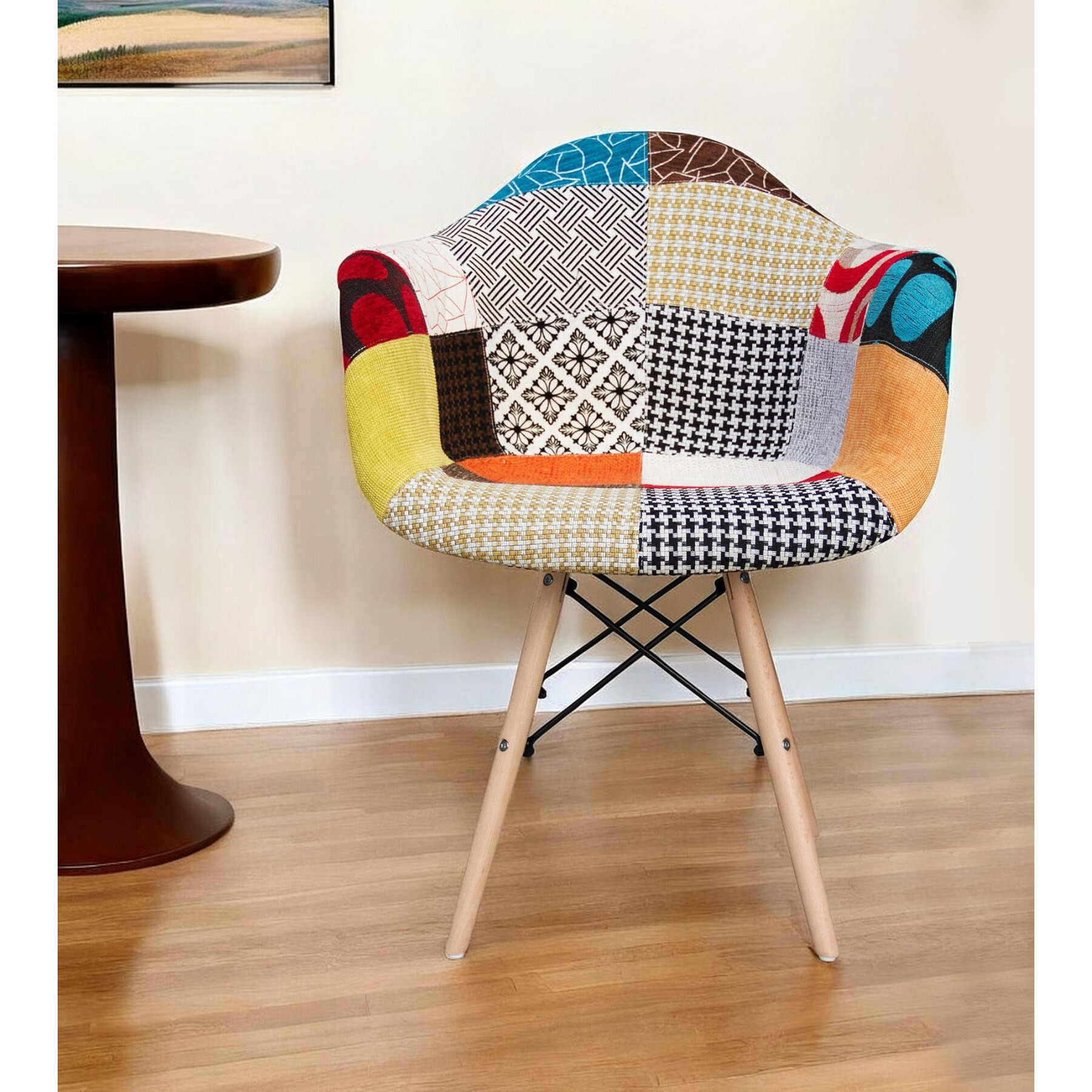 Black White And Rainbow And Natural Upholstered Fabric Dining Arm Chair