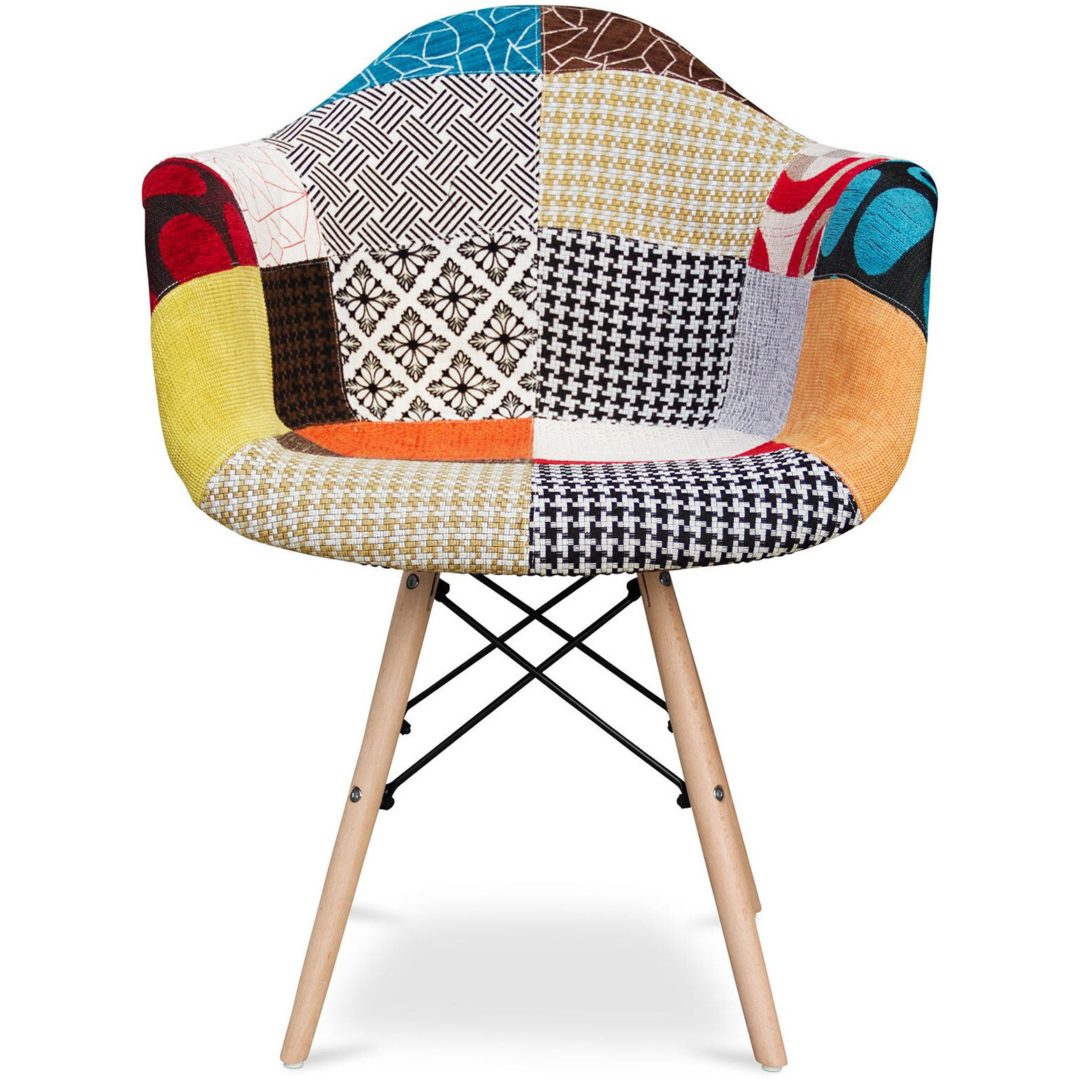 Black White And Rainbow And Natural Upholstered Fabric Dining Arm Chair