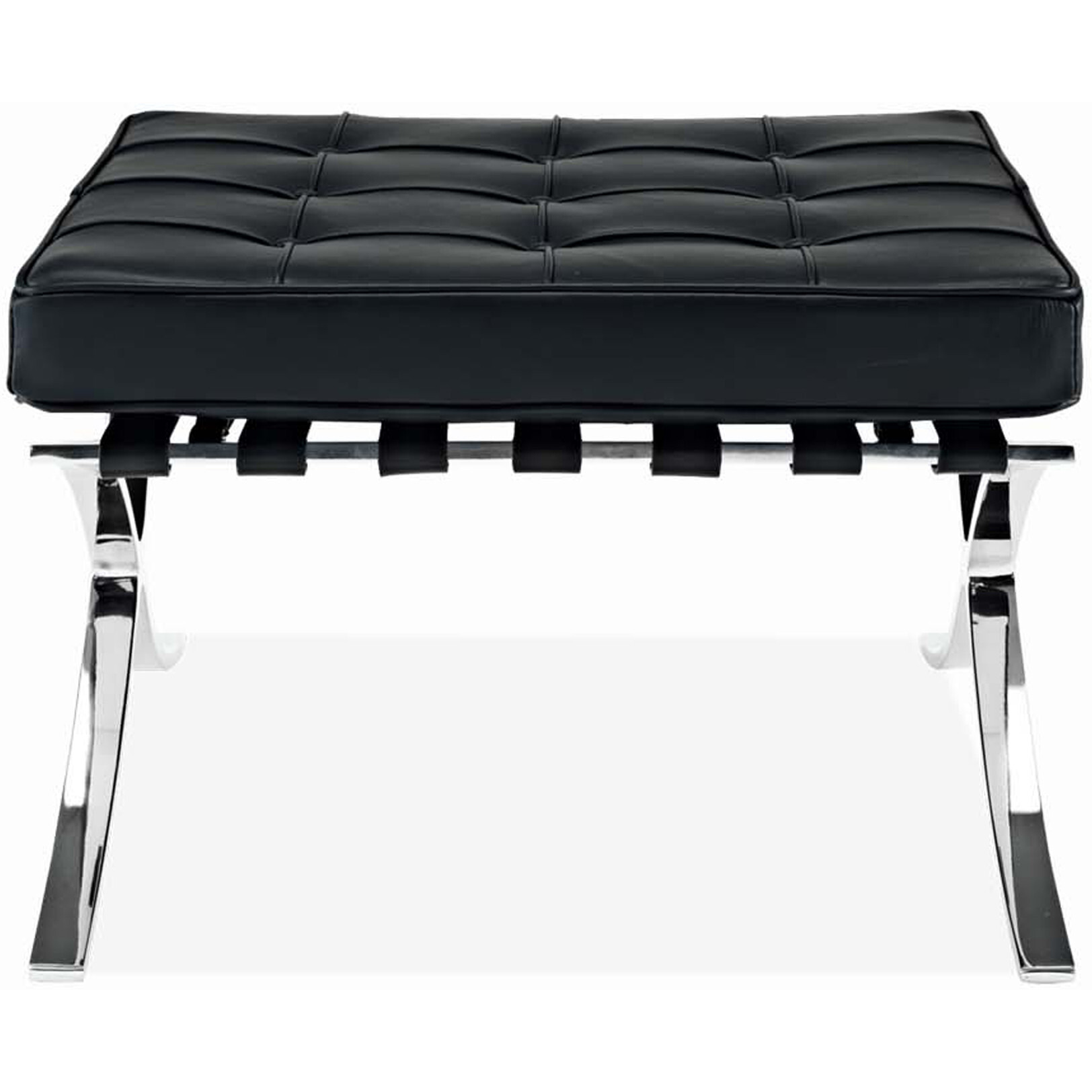 24"" Black Genuine Leather And Silver Tufted Footstool Ottoman