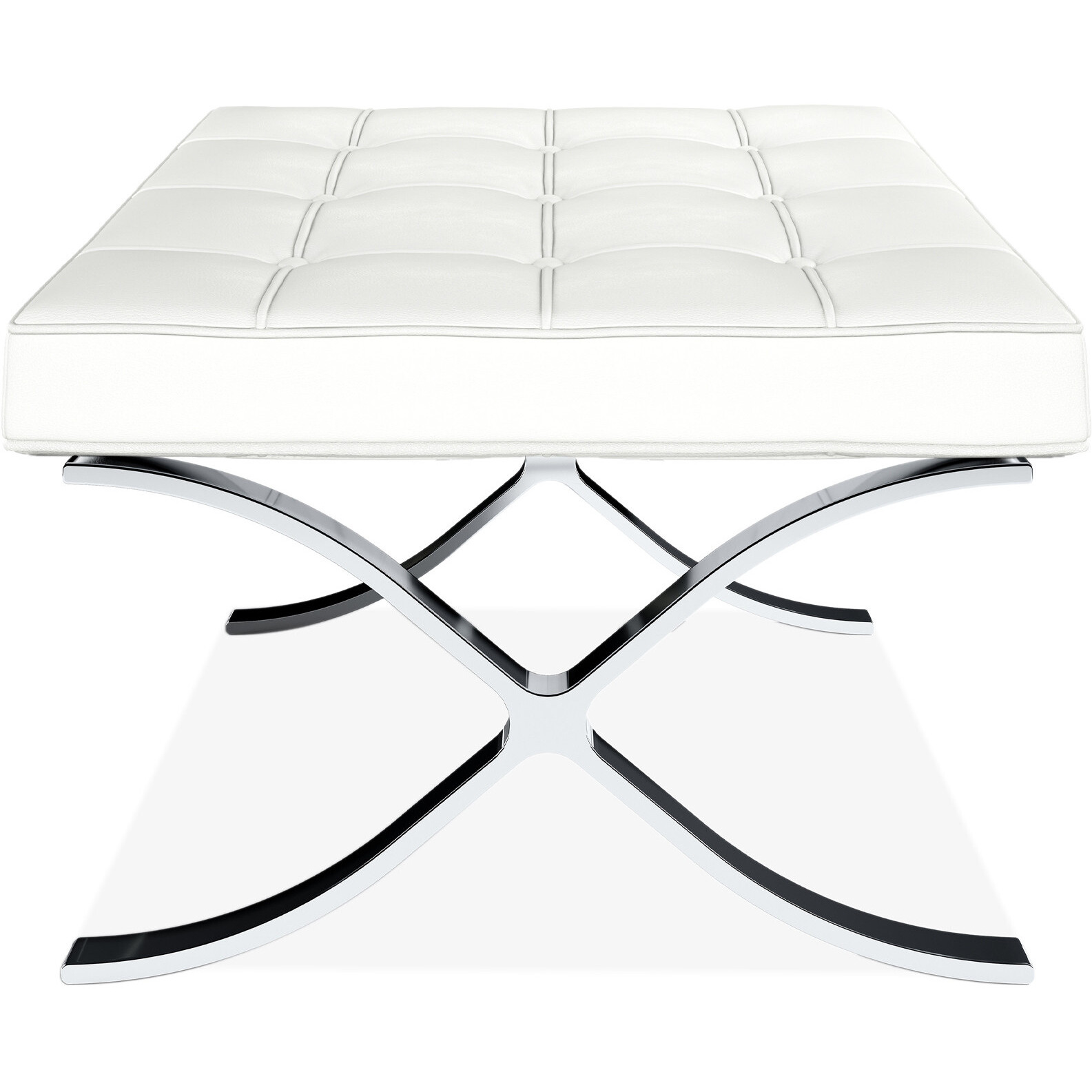 24"" White Genuine Leather And Silver Tufted Footstool Ottoman