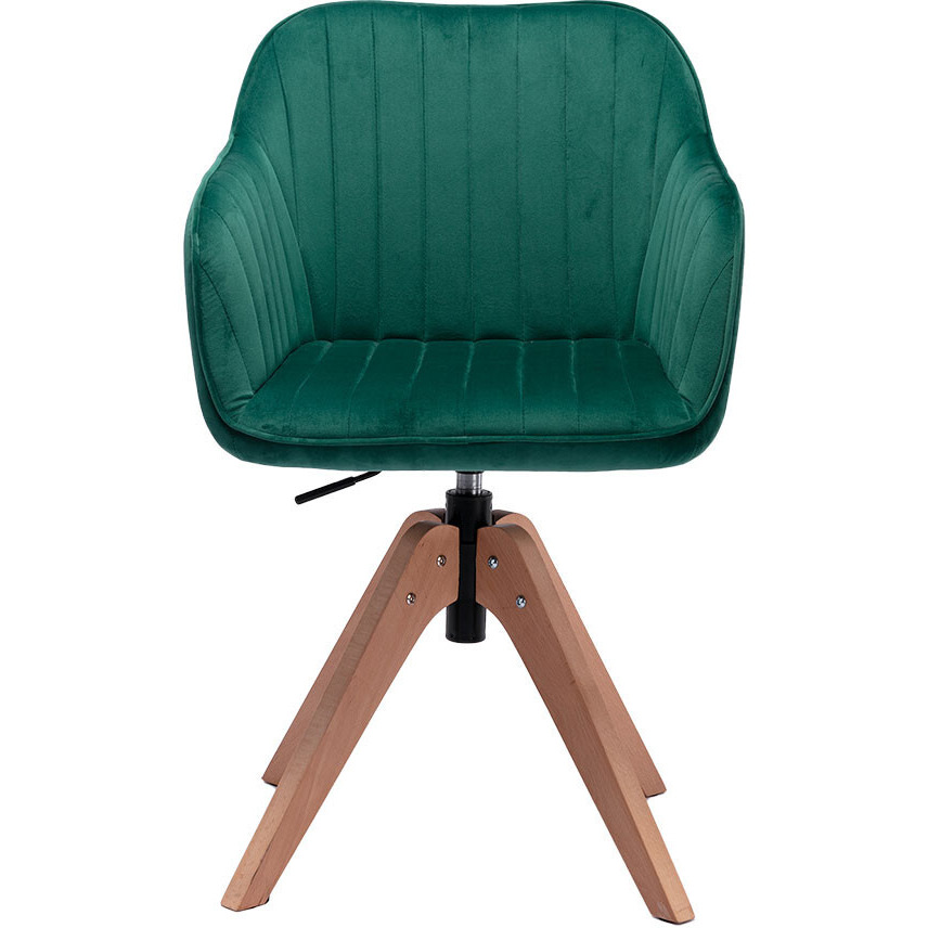 Tufted Green And Natural Velvet And Wood Dining Arm Chair