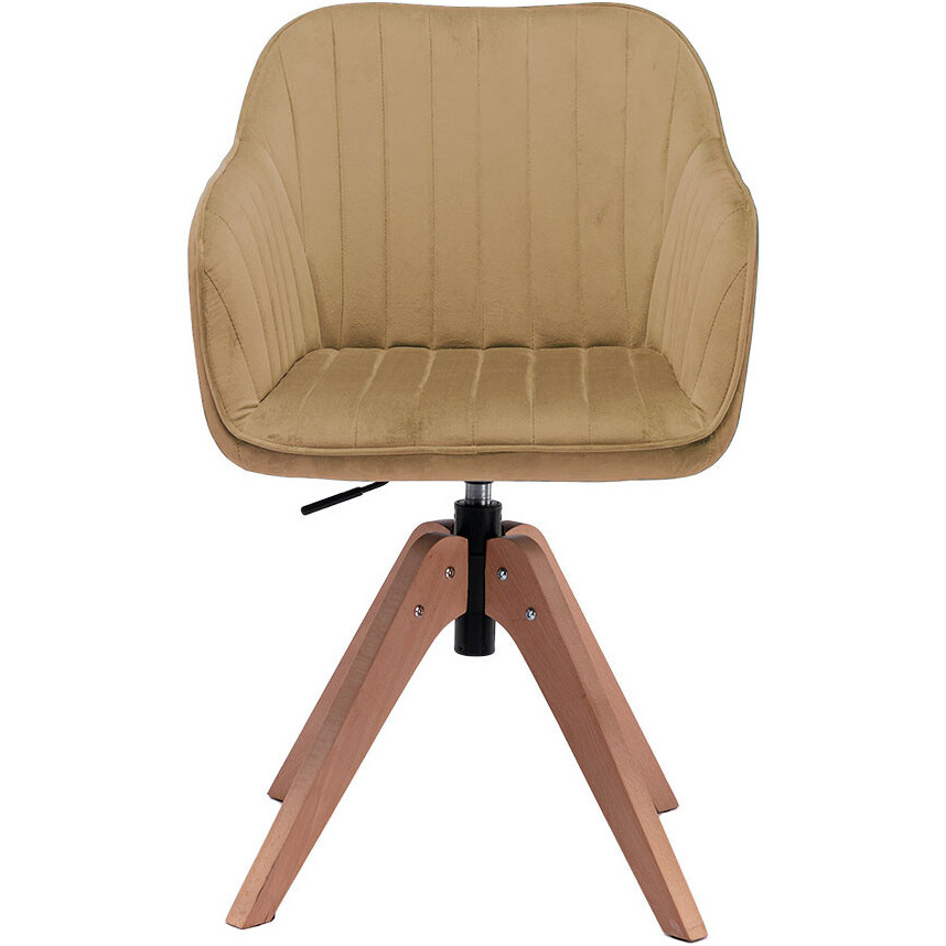 Tufted Champagne And Natural Velvet And Wood Dining Arm Chair