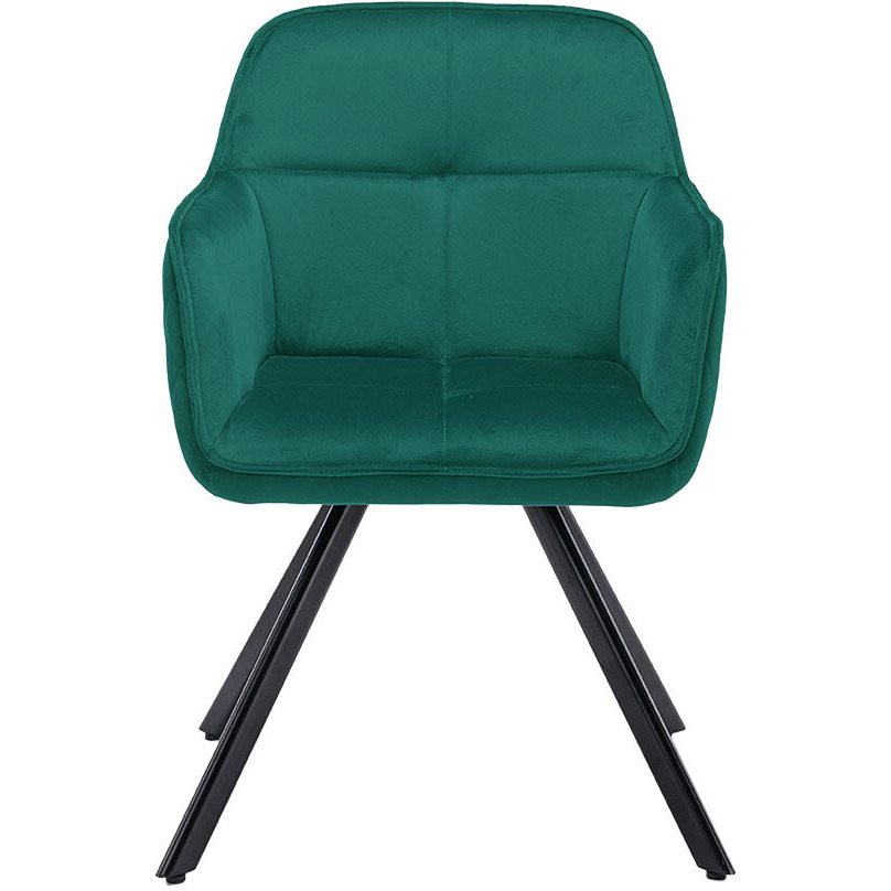 Tufted Green And Black Velvet And Metal Dining Arm Chair