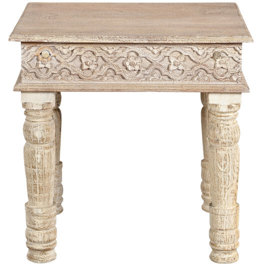 24"" Natural Distressed Solid Wood Square End Table