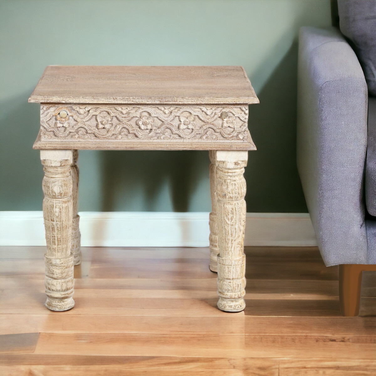24"" Natural Distressed Solid Wood Square End Table