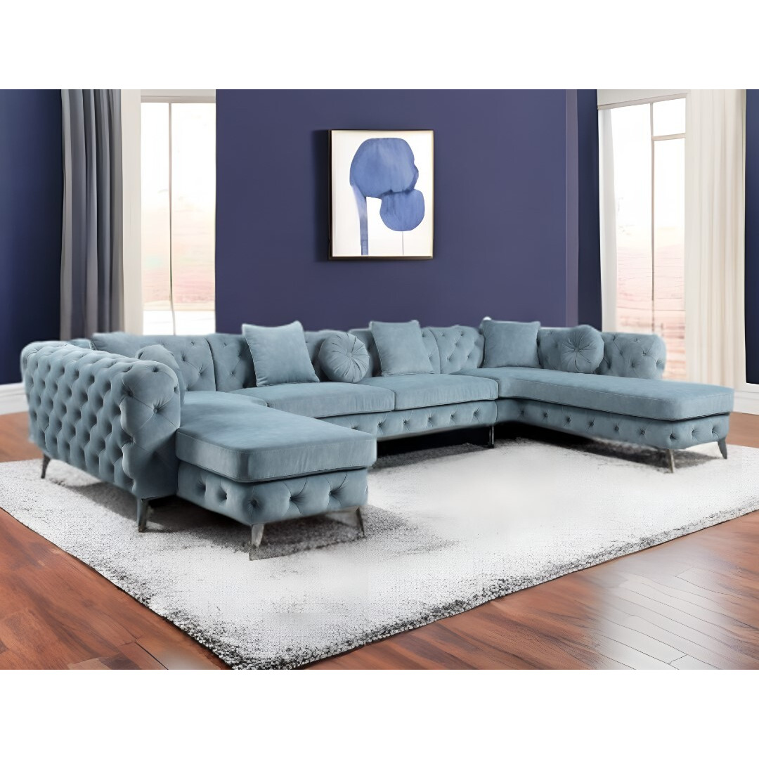 Deep Green Leather Match U Shaped Three Piece Seating Component And Toss Pillows