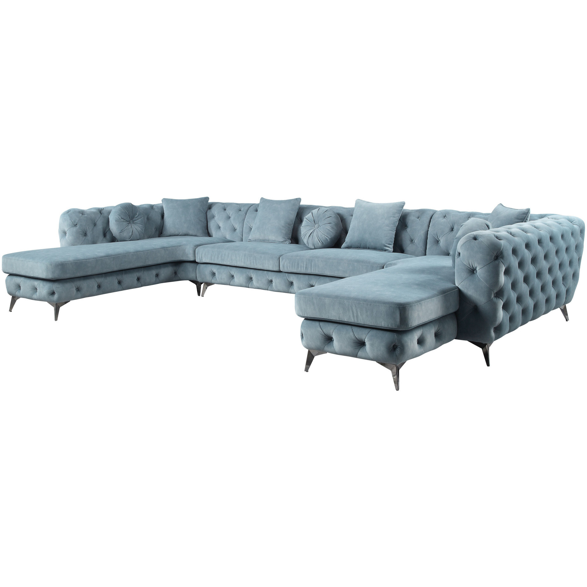 Deep Green Leather Match U Shaped Three Piece Seating Component And Toss Pillows