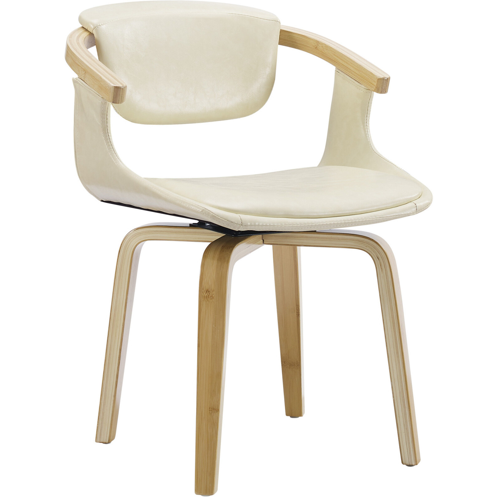 Off White And Natural Upholstered Faux Leather Dining Arm Chair