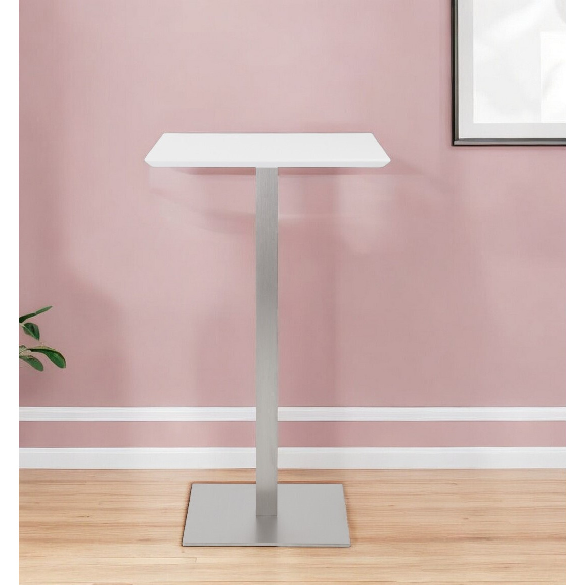 24"" White And Silver Metallic Square Steel Bar Table