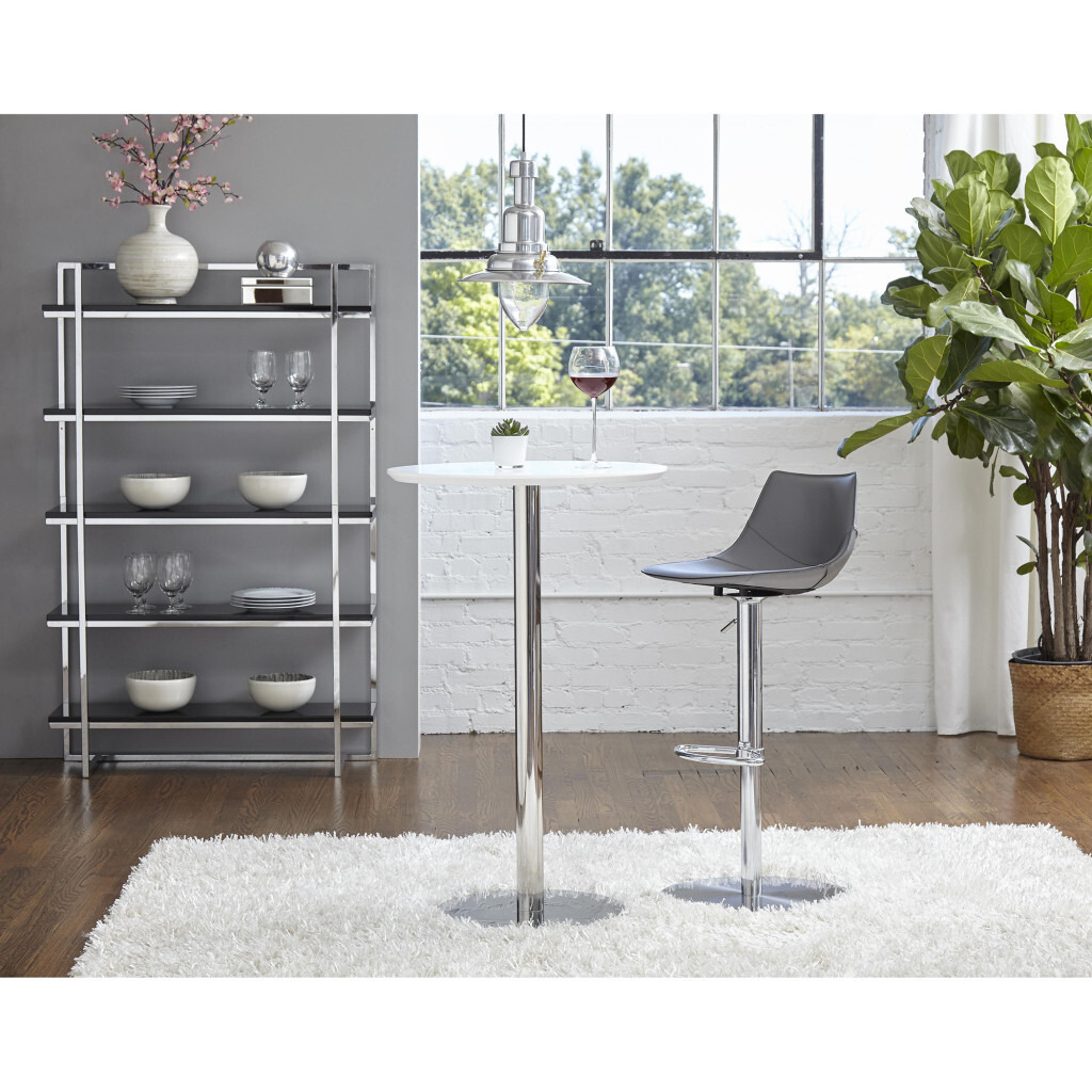 26"" White And Silver Metallic Rounded Steel Bar Table