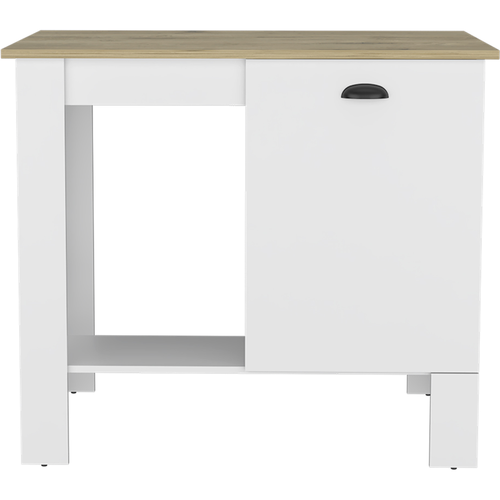 White And Natural 35"" Kitchen Island With Storage