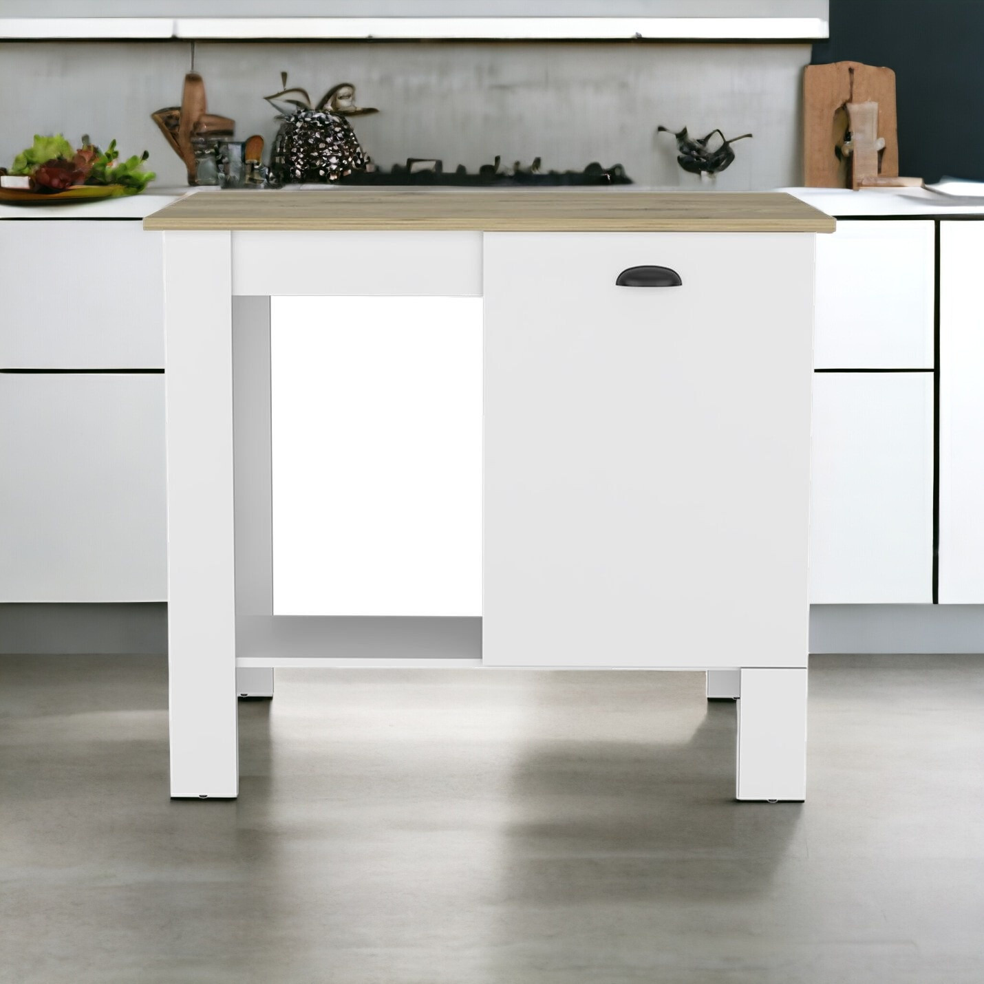 White And Natural 35"" Kitchen Island With Storage