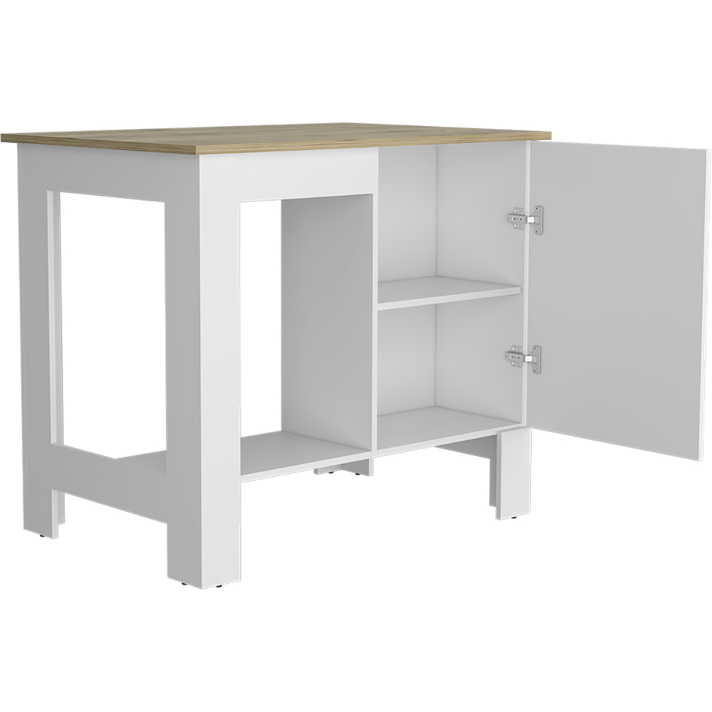 White And Natural 35"" Kitchen Island With Storage