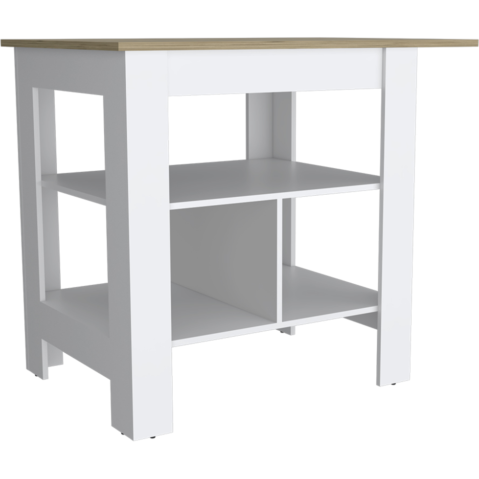 White And Natural 41"" Kitchen Island Set With Storage