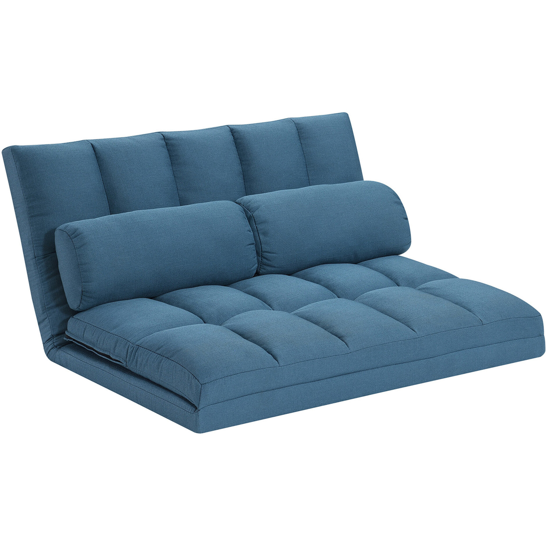 45"" Blue Futon Convertible Sleeper Loveseat And Toss Pillows