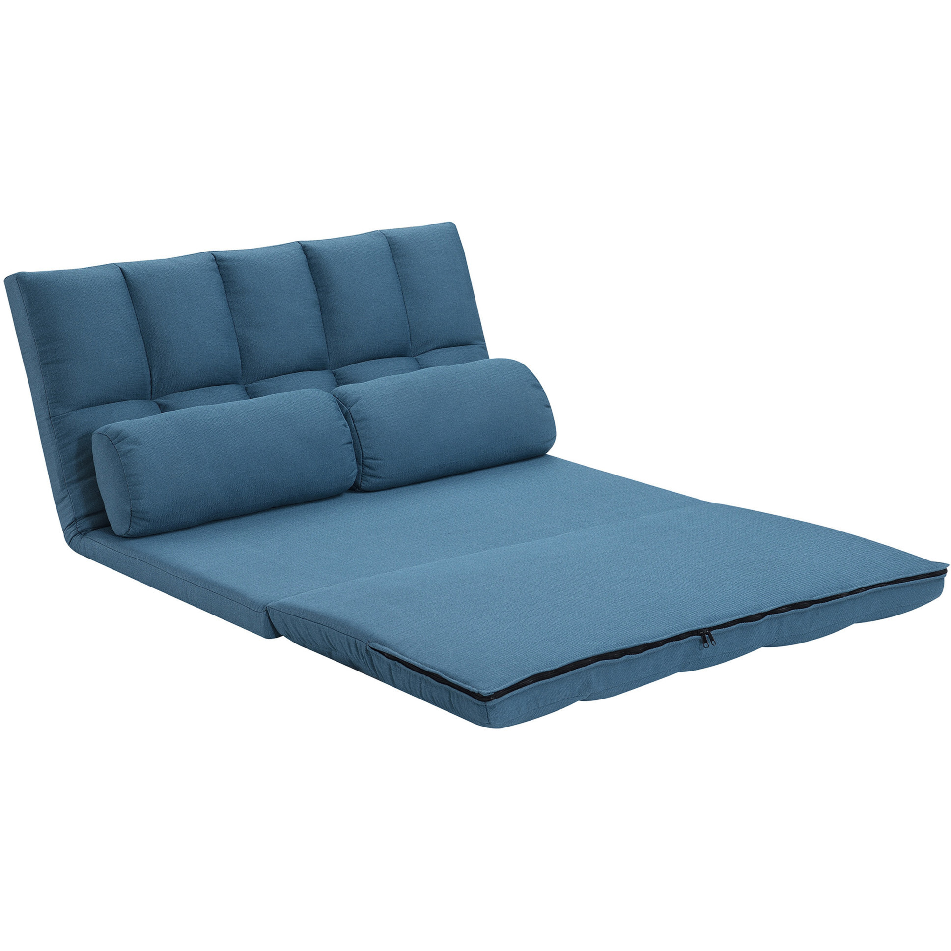 45"" Blue Futon Convertible Sleeper Loveseat And Toss Pillows