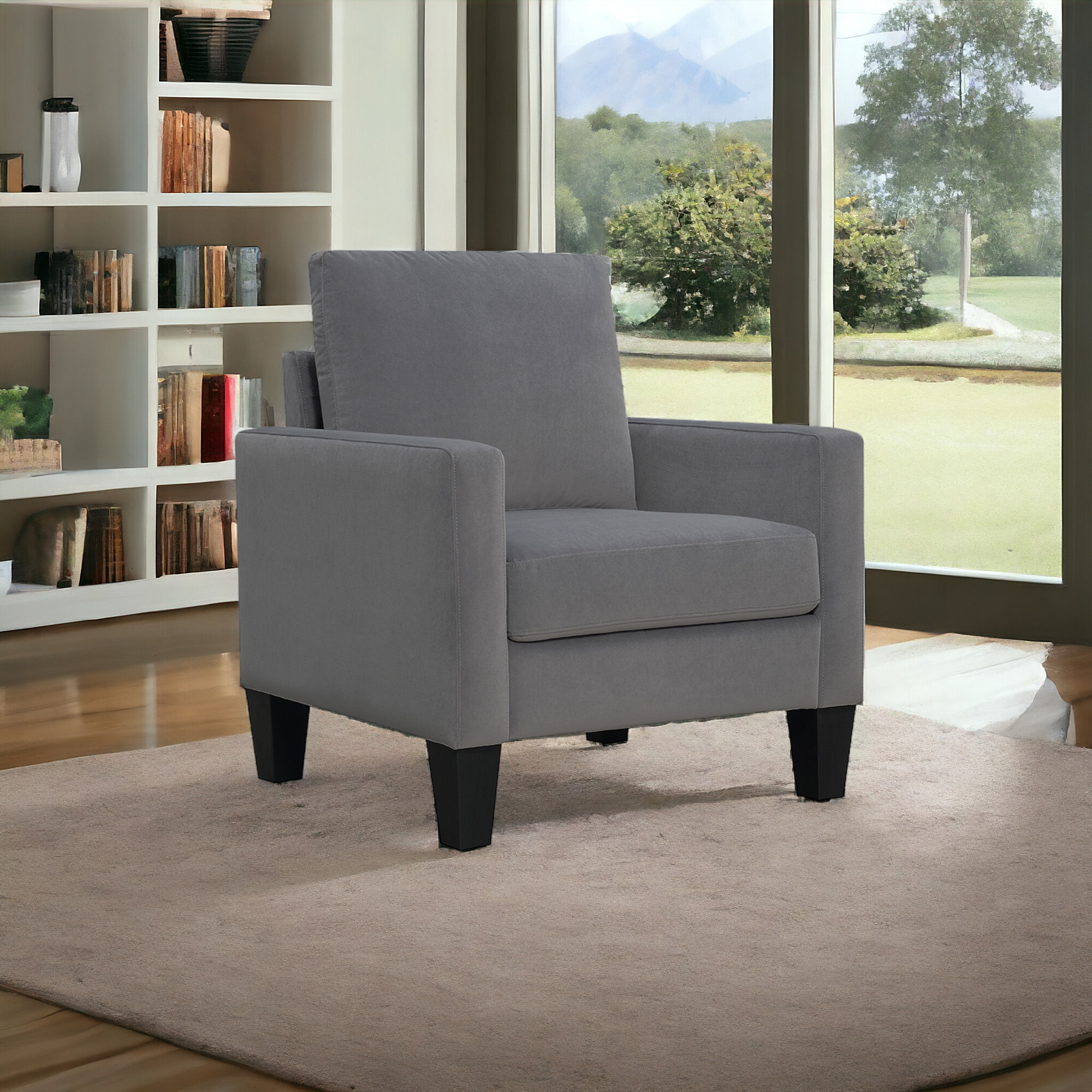 32"" Gray And Black Upholstered Arm Chair